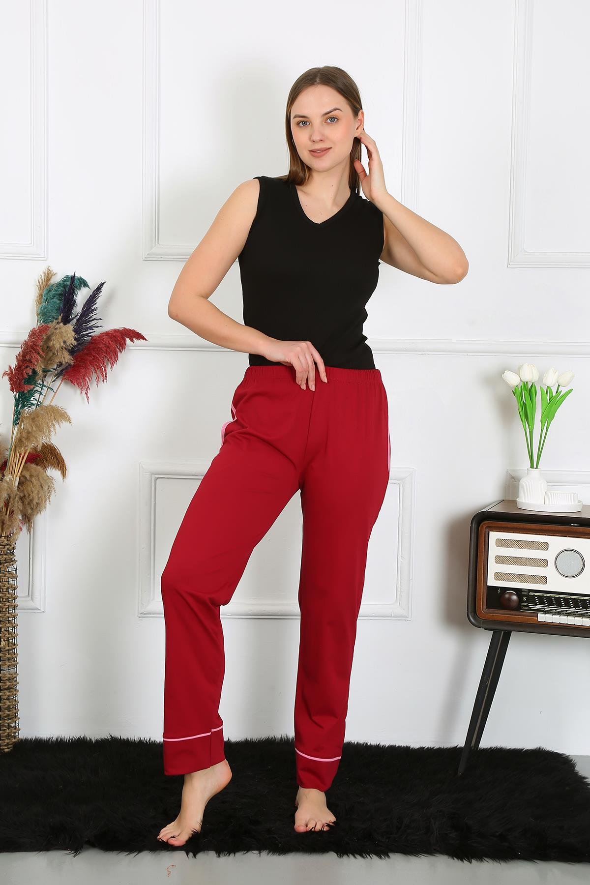 Akbeniz Kadın Pamuk Penye Cepli Tek Alt Pijama Bordo 27512