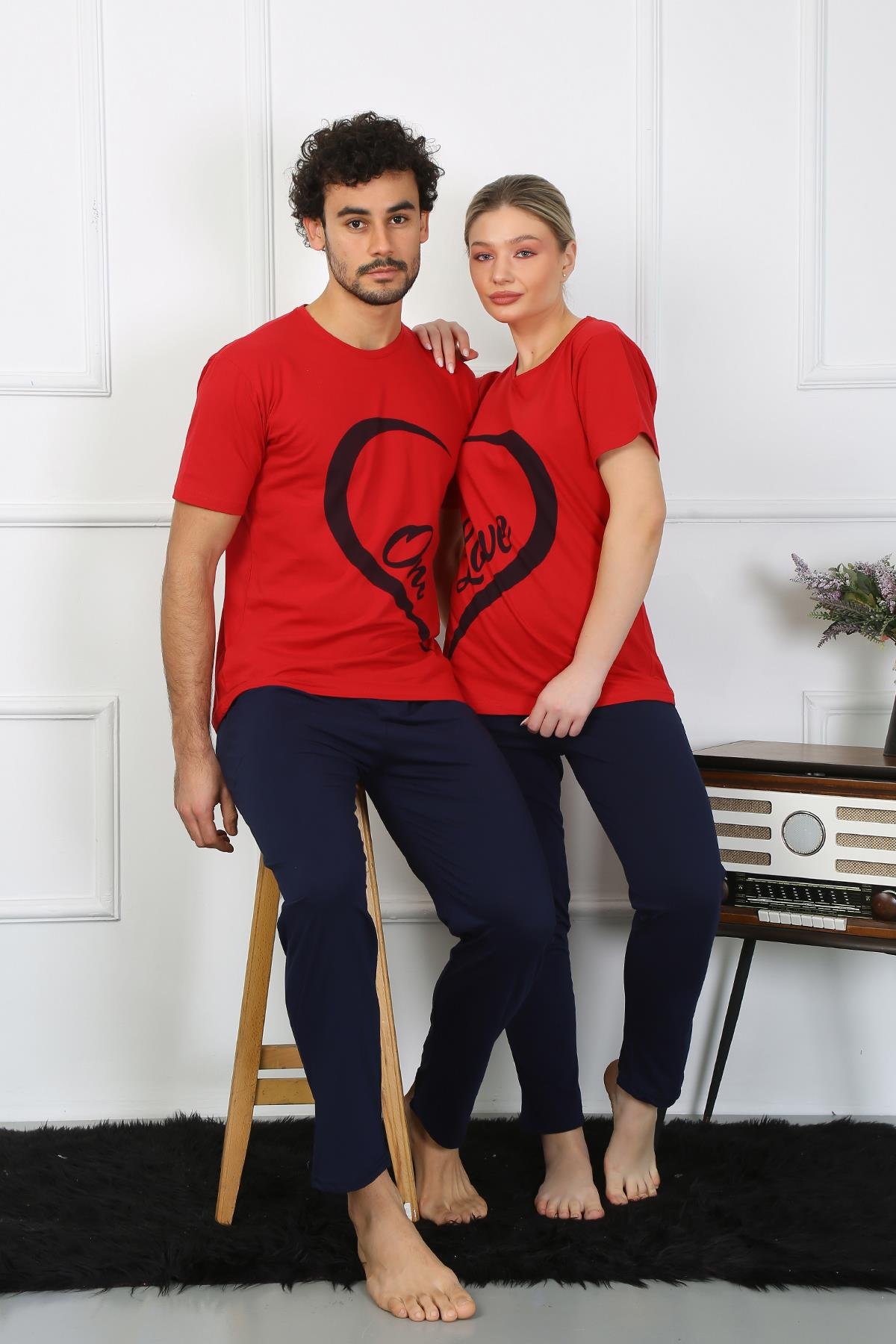 Akbeniz Kadın Pamuk Penye Sevgili Kombini Pijama Takımı Kırmızı 50128 Tek Takım Fiyatıdır