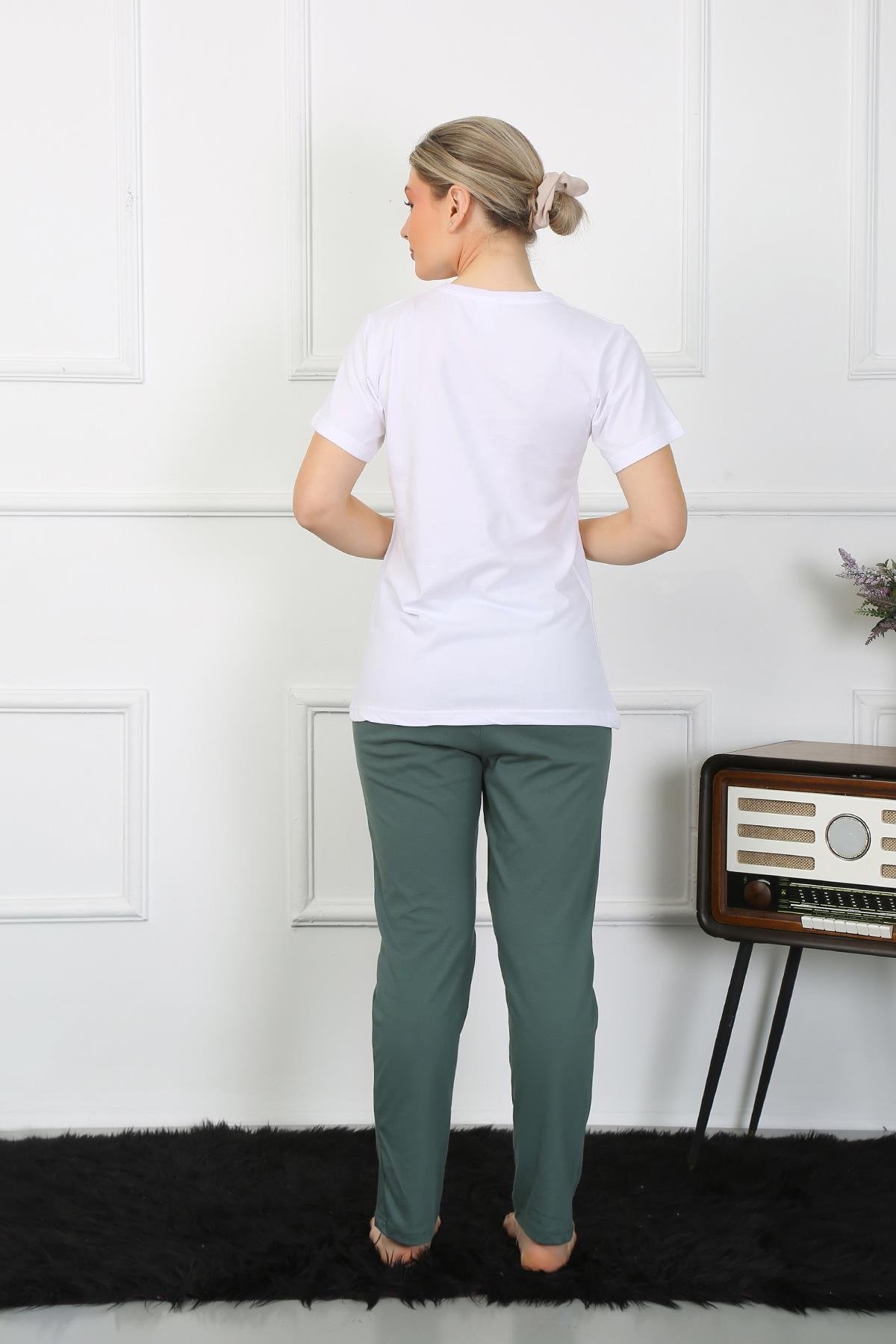 Akbeniz Kadın Pamuk Penye Sevgili Kombini Pijama Takımı Beyaz 50127 Tek Takım Fiyatıdır