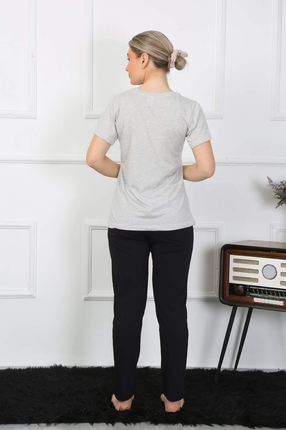 Akbeniz Kadın Pamuk Penye Sevgili Kombini Pijama Takımı Gri 50126 Tek Takım Fiyatıdır