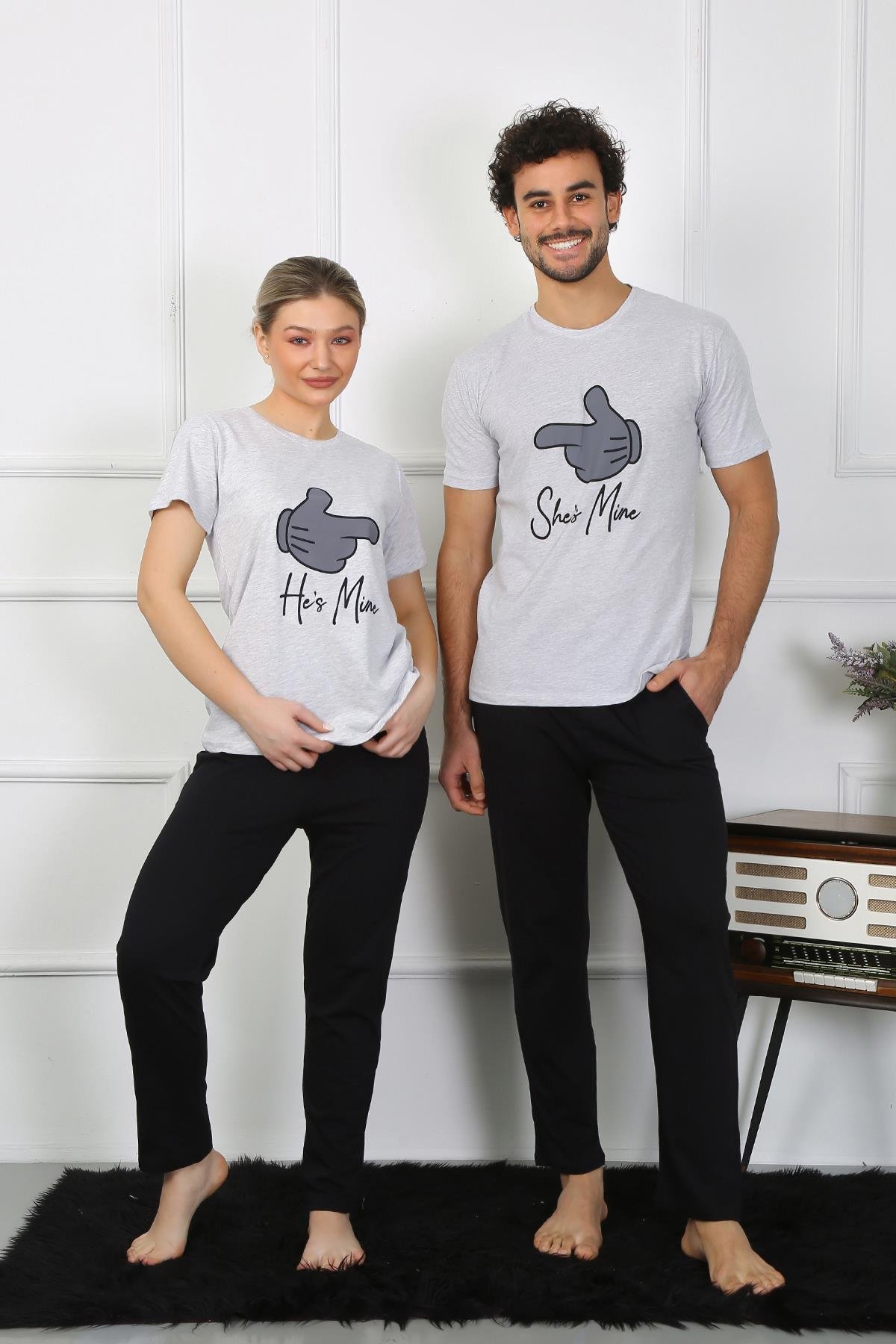 Akbeniz Kadın Pamuk Penye Sevgili Kombini Pijama Takımı Gri 50126 Tek Takım Fiyatıdır