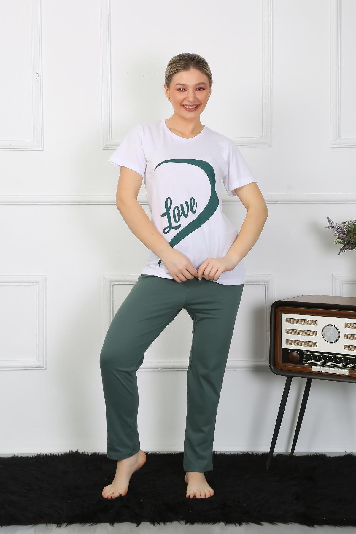 Akbeniz Kadın Pamuk Penye Sevgili Kombini Pijama Takımı Beyaz 50127 Tek Takım Fiyatıdır