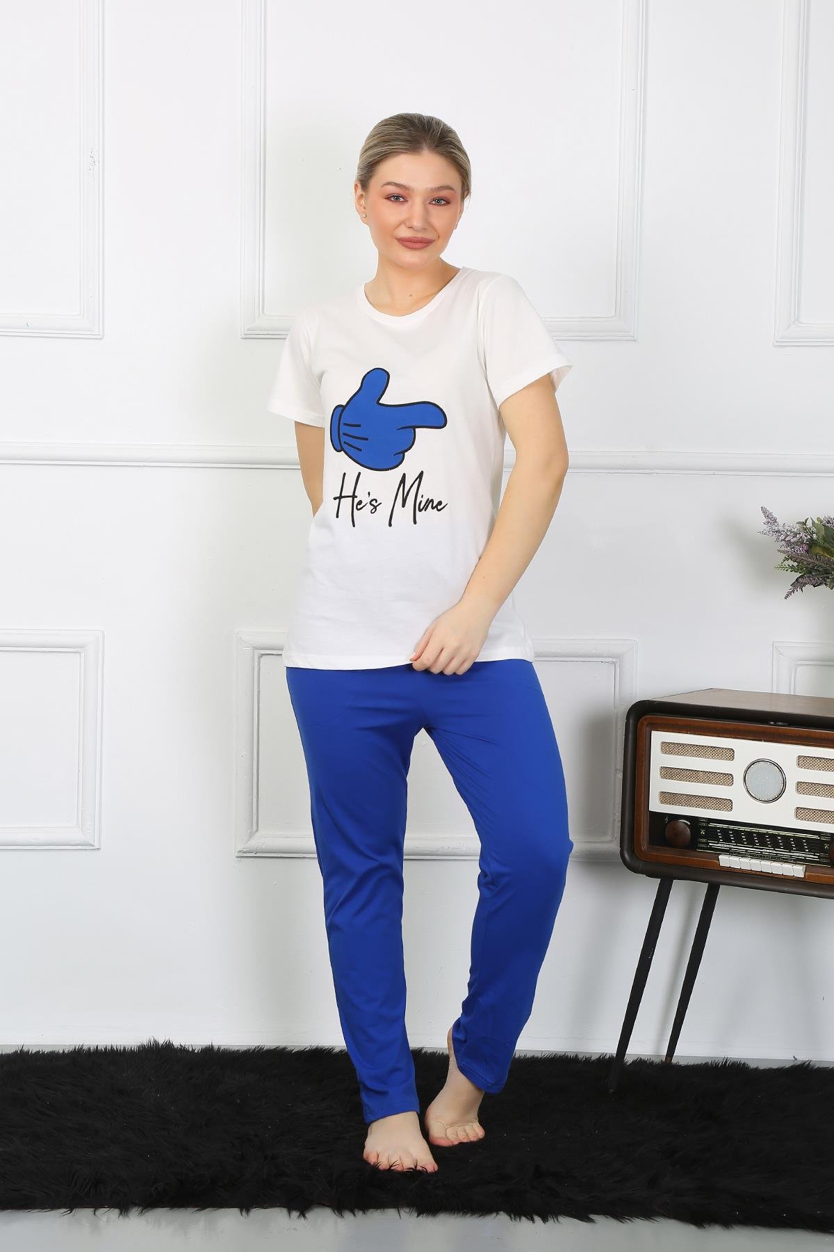 Akbeniz Kadın Pamuk Penye Sevgili Kombini Pijama Takımı Beyaz 50129 Tek Takım Fiyatıdır