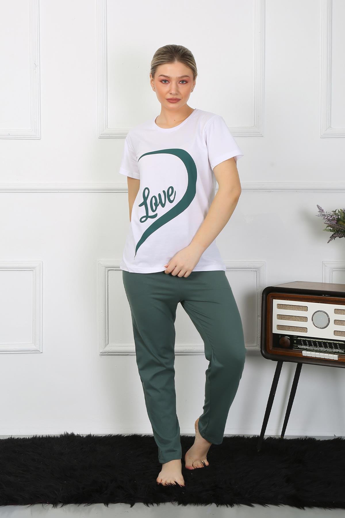 Akbeniz Kadın Pamuk Penye Sevgili Kombini Pijama Takımı Beyaz 50127 Tek Takım Fiyatıdır