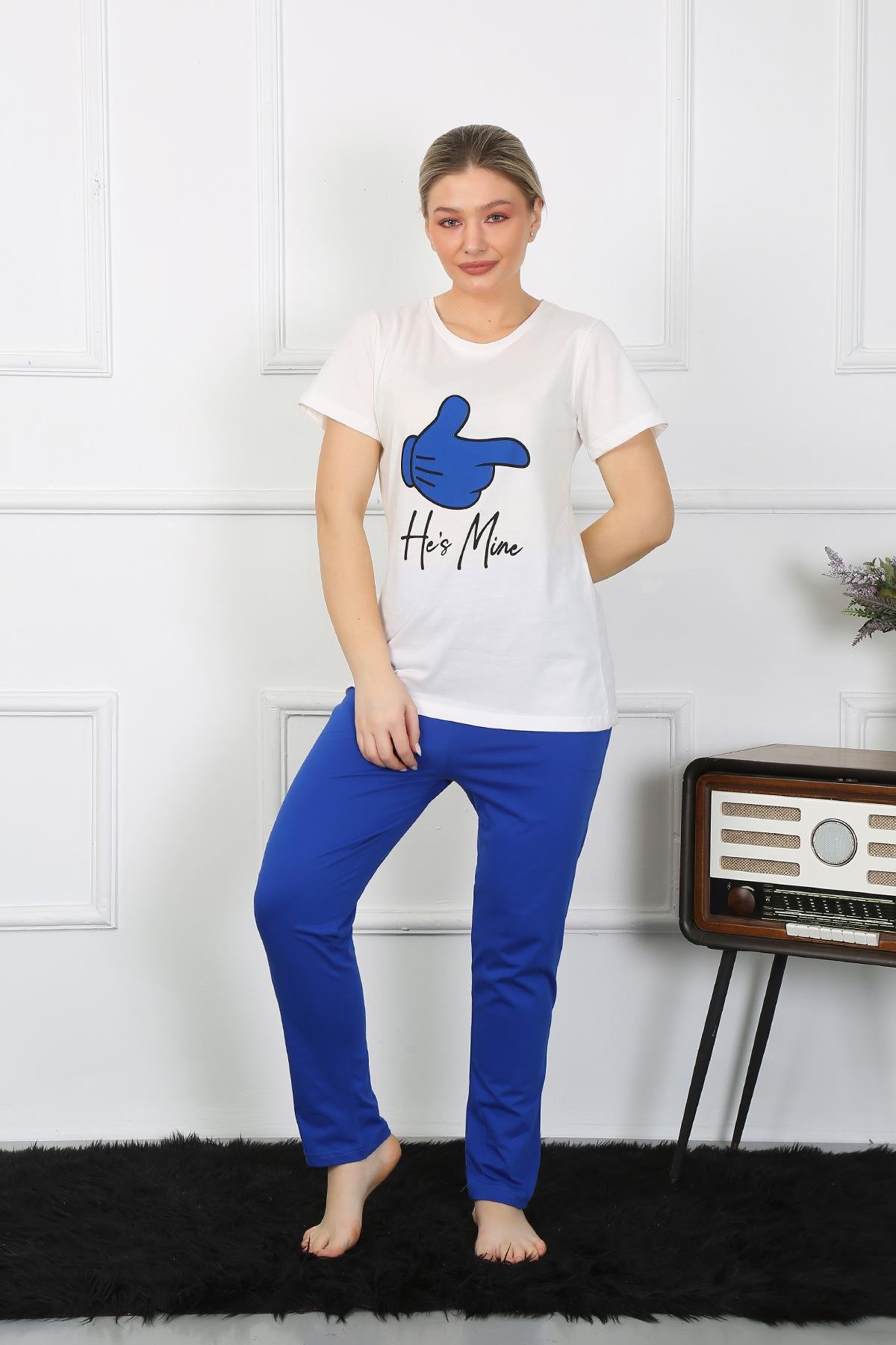 Akbeniz Kadın Pamuk Penye Sevgili Kombini Pijama Takımı Beyaz 50129 Tek Takım Fiyatıdır