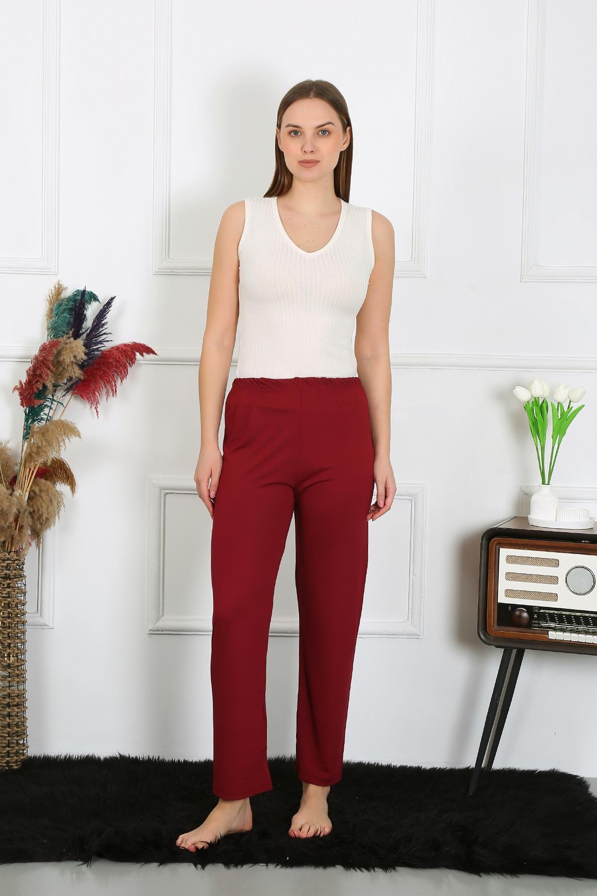 Akbeniz Kadın Pamuk Penye Tek Alt Pijama Bordo 27514