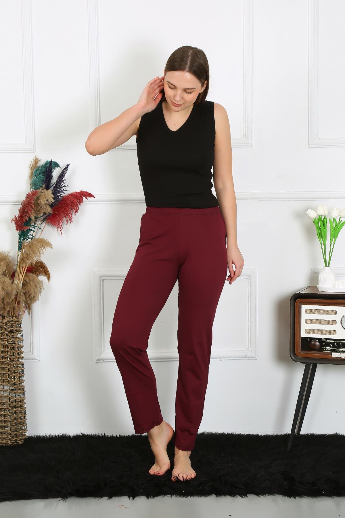 Akbeniz Kadın Pamuk Penye Tek Alt Pijama Bordo 27513