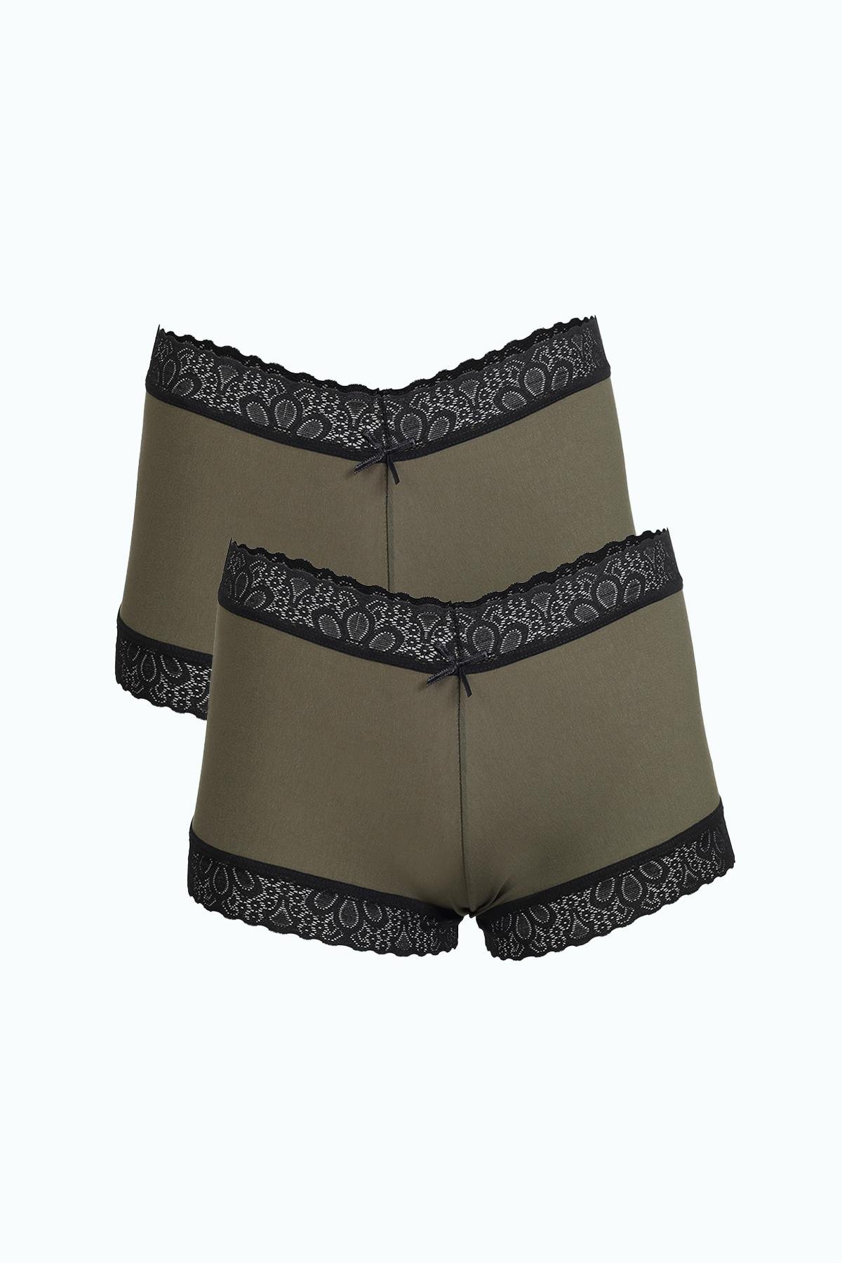 Akbeniz Kadın Pamuklu 2li Boxer Haki 40277