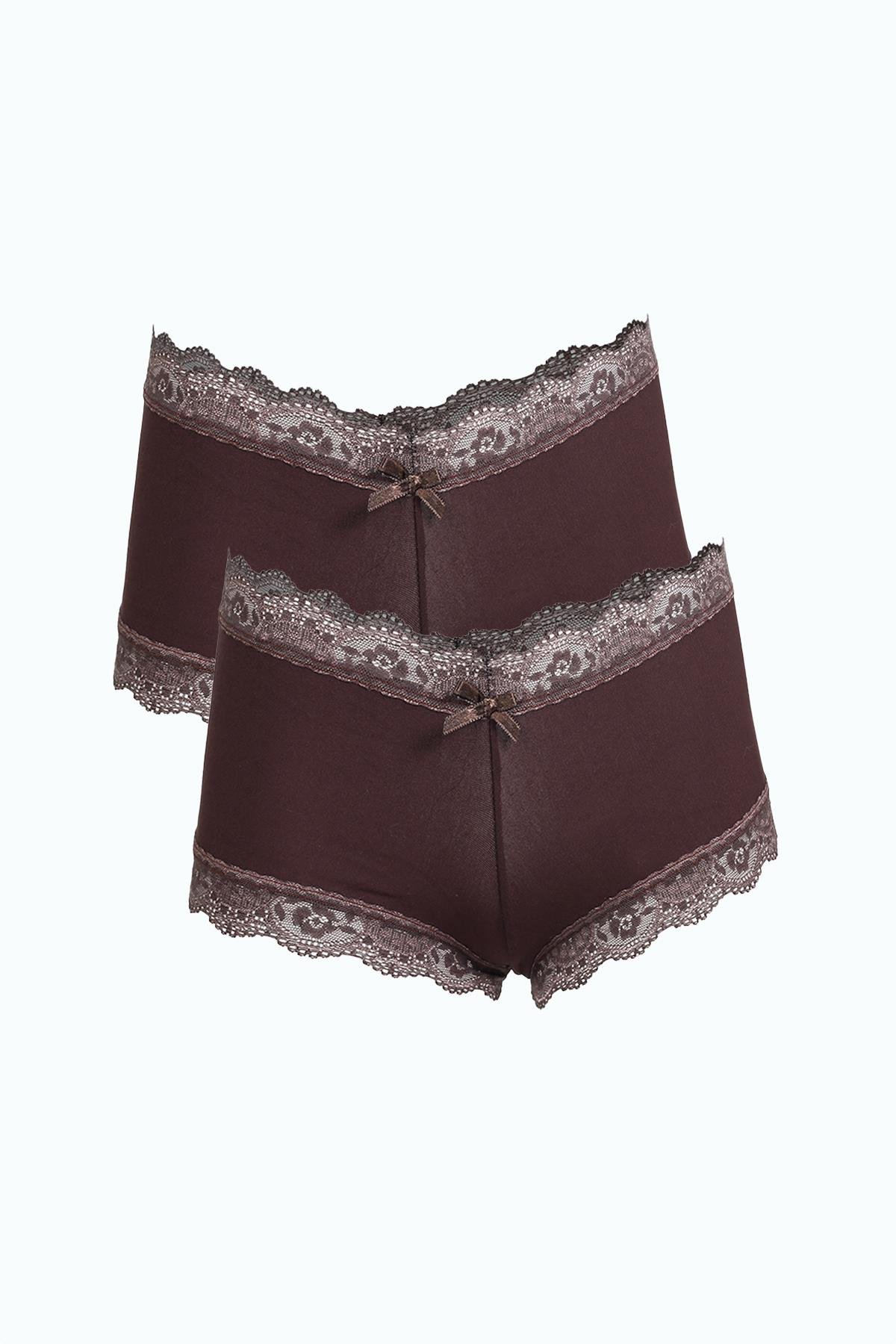 Akbeniz Kadın Pamuklu 2li Boxer Kahve 40278
