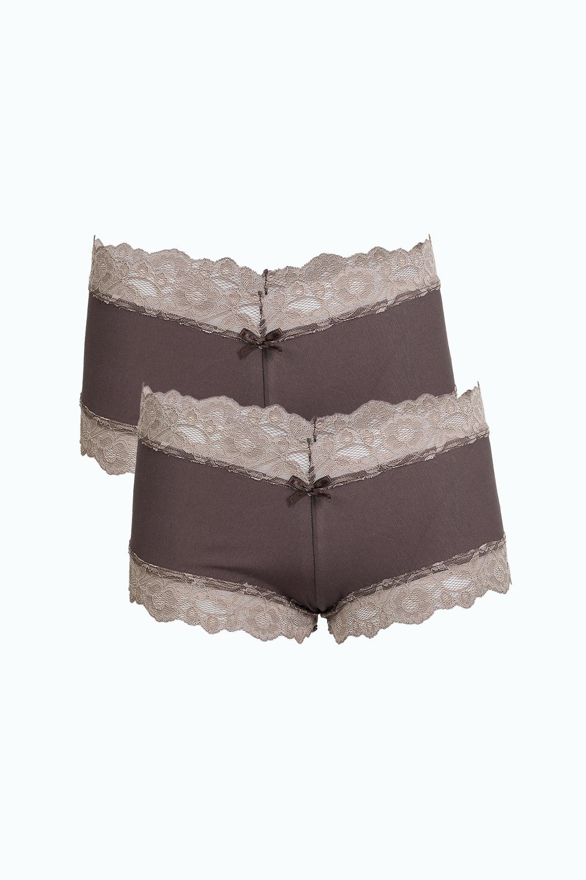 Akbeniz Kadın Pamuklu 2li Boxer Vizon 40278