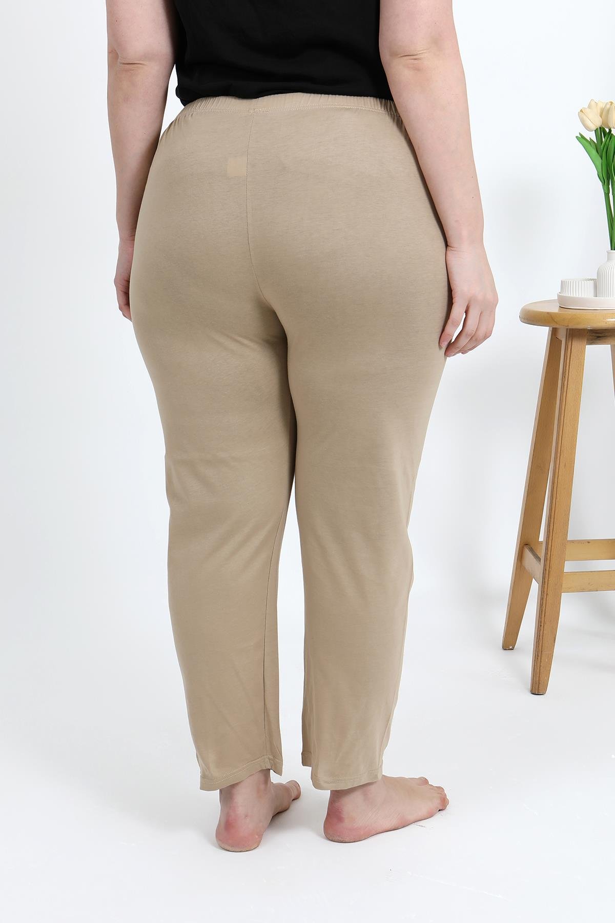 Akbeniz Kadın Pamuklu Büyük Beden Alt Pijama 27559 Bej