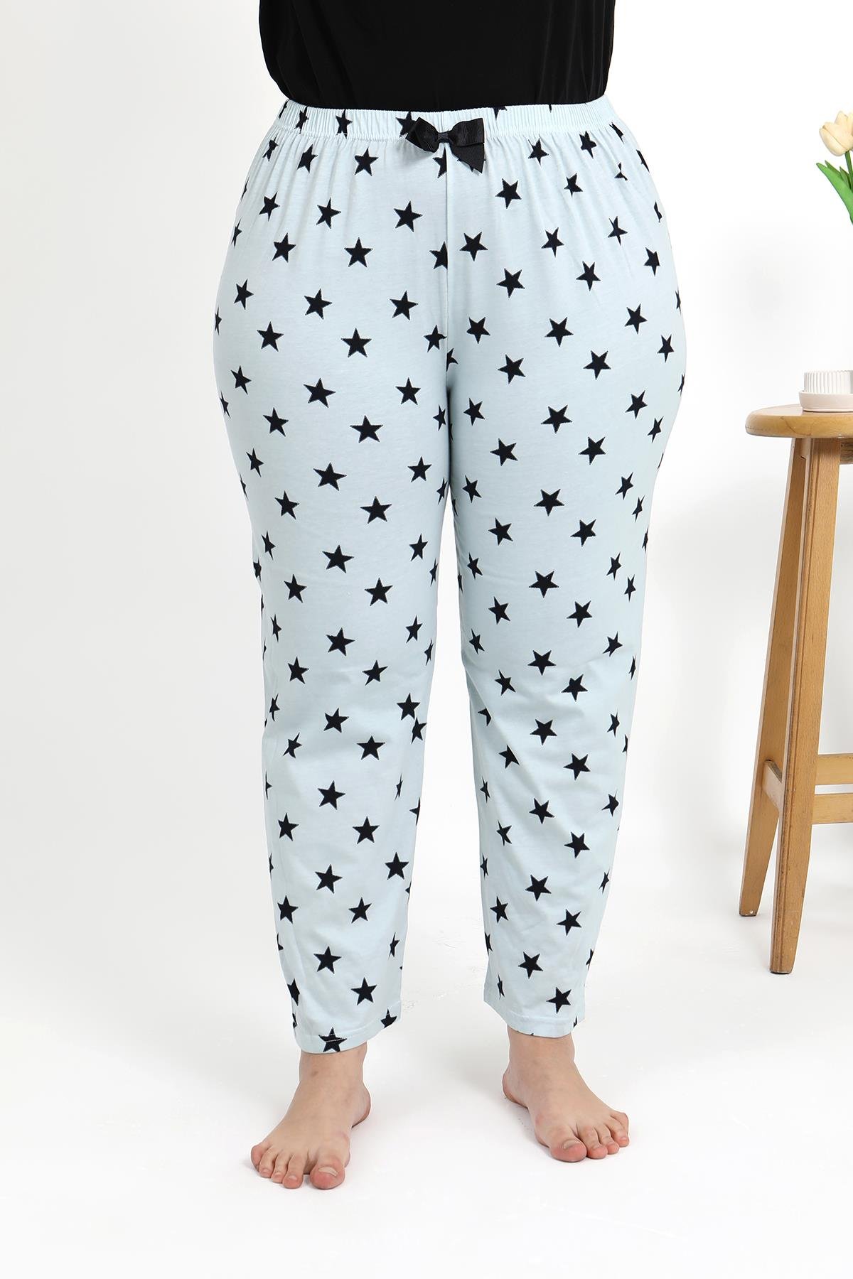 Akbeniz Kadın Pamuklu Büyük Beden Alt Pijama 27557 Buz Mavisi