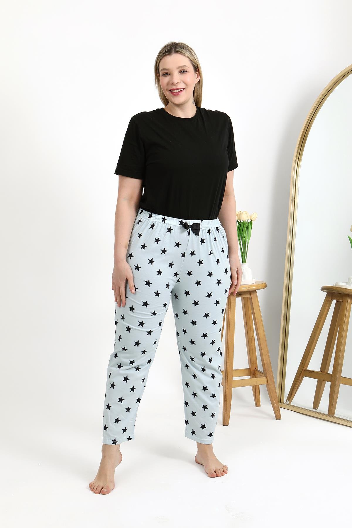 Akbeniz Kadın Pamuklu Büyük Beden Alt Pijama 27557 Buz Mavisi