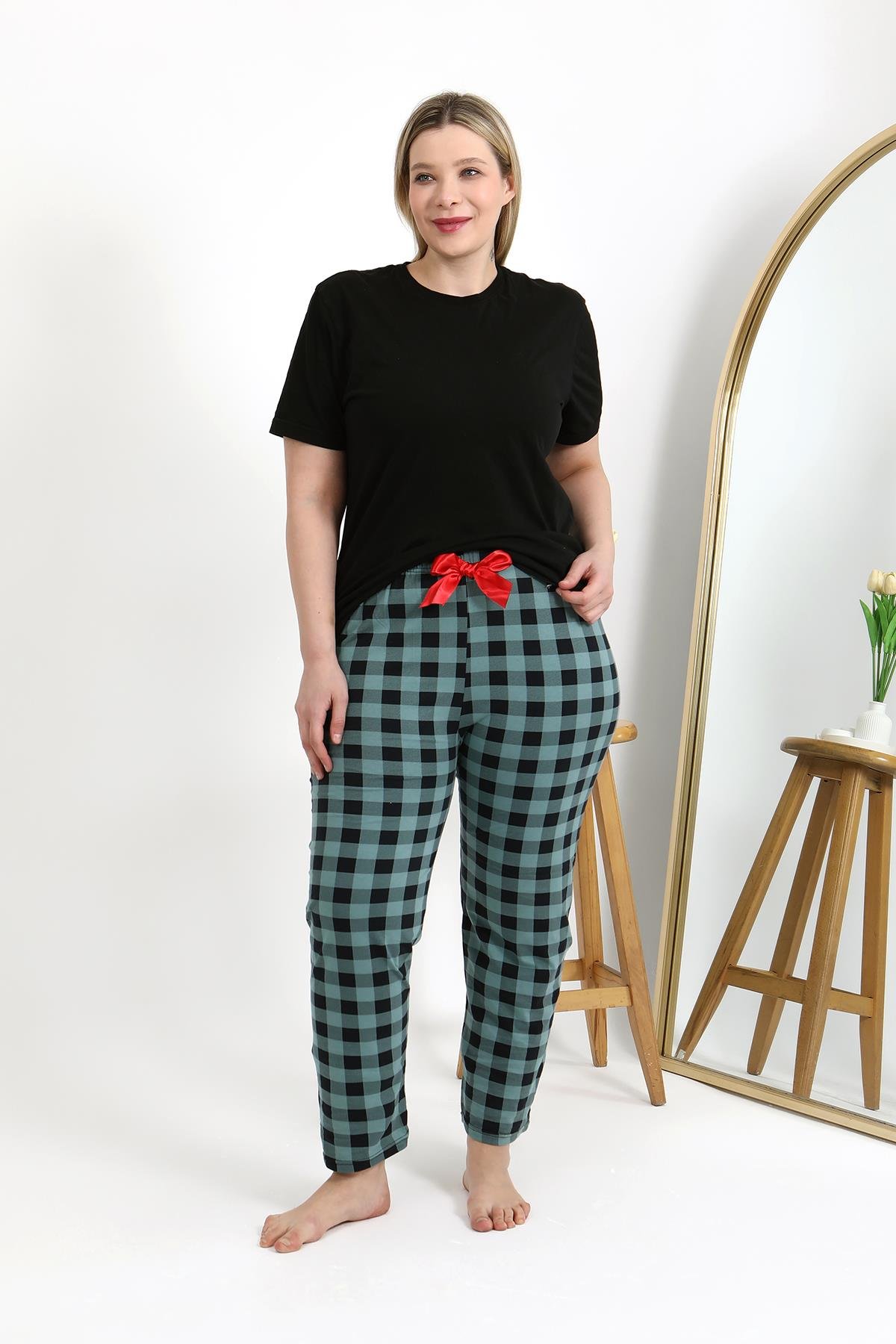 Akbeniz Kadın Pamuklu Büyük Beden Alt Pijama 27557 Turkuaz