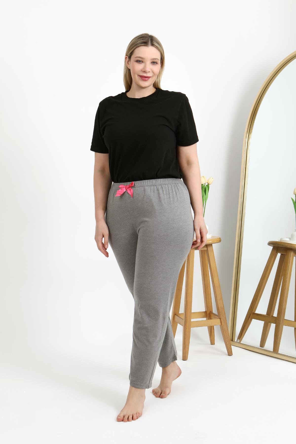 Akbeniz Kadın Pamuklu Büyük Beden Alt Pijama 27559 Gri