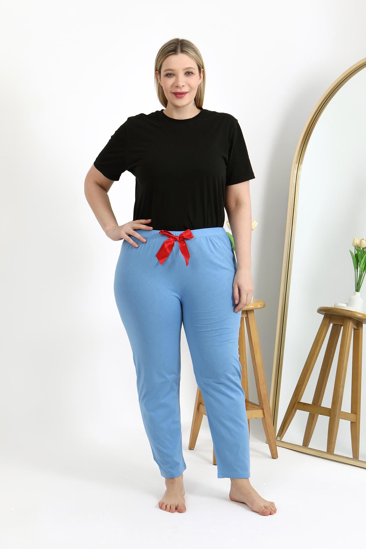 Akbeniz Kadın Pamuklu Büyük Beden Alt Pijama 27559 Mavi