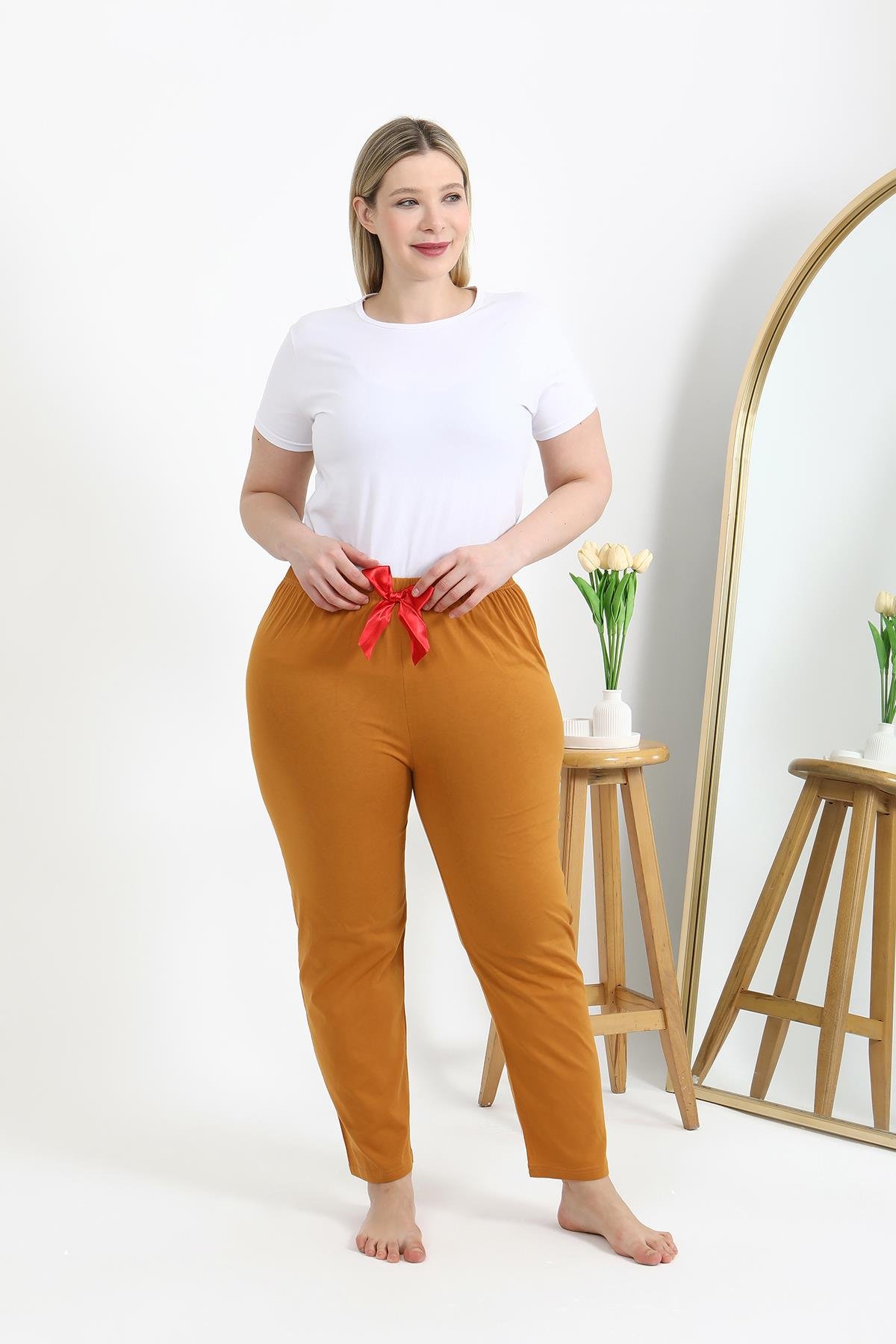 Akbeniz Kadın Pamuklu Büyük Beden Alt Pijama 27559 Hardal