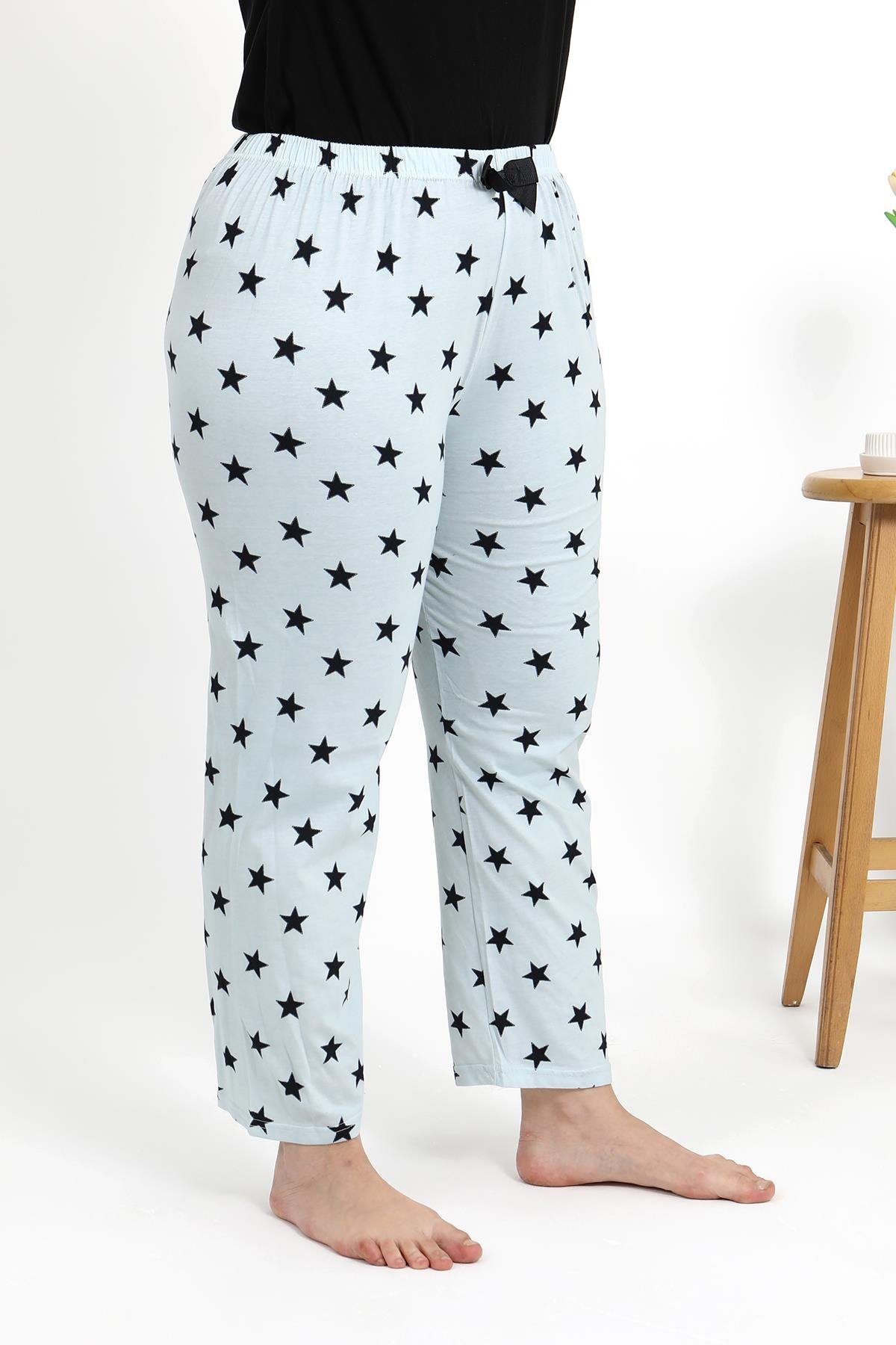 Akbeniz Kadın Pamuklu Büyük Beden Alt Pijama 27557 Buz Mavisi