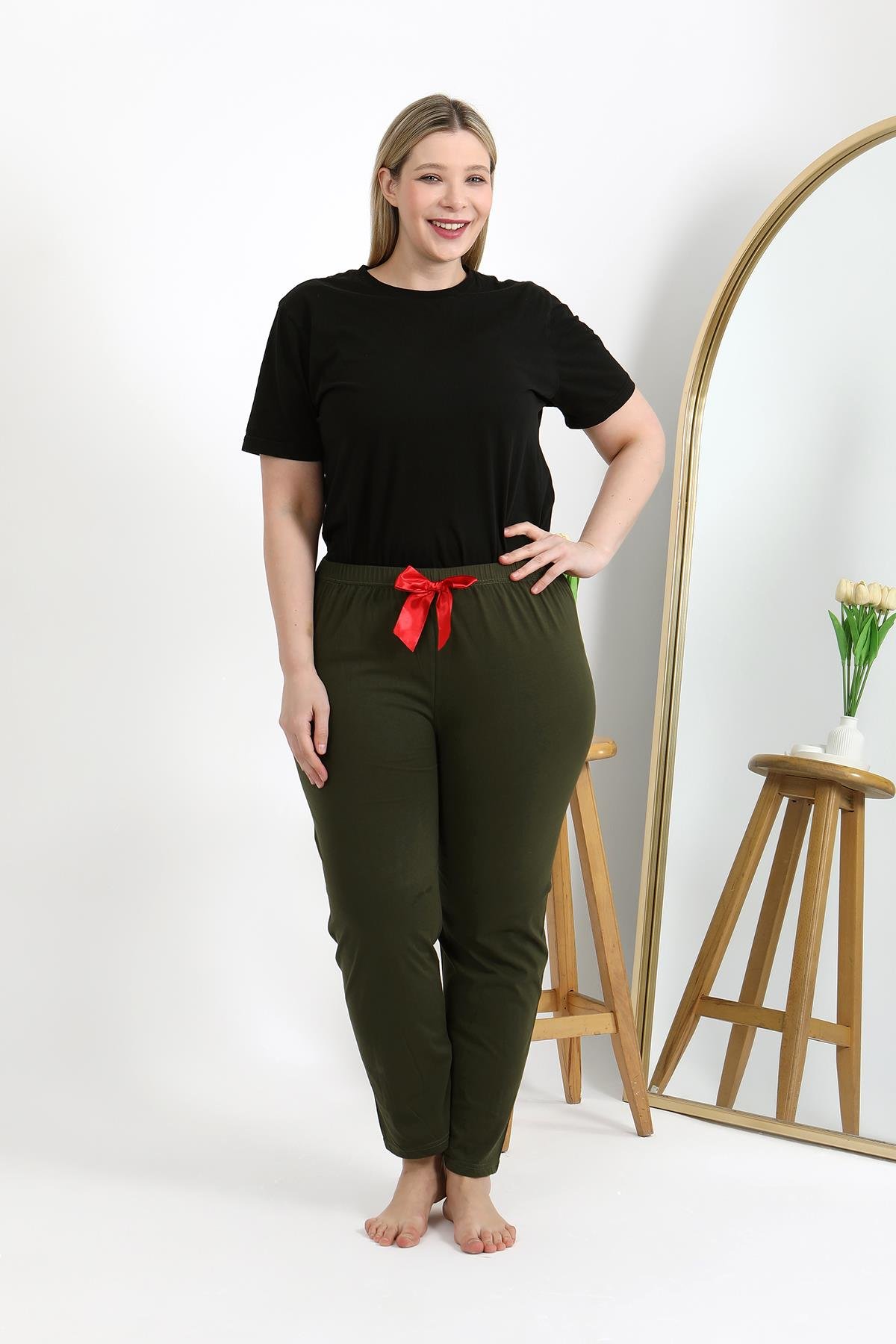 Akbeniz Kadın Pamuklu Büyük Beden Alt Pijama 27559 Haki