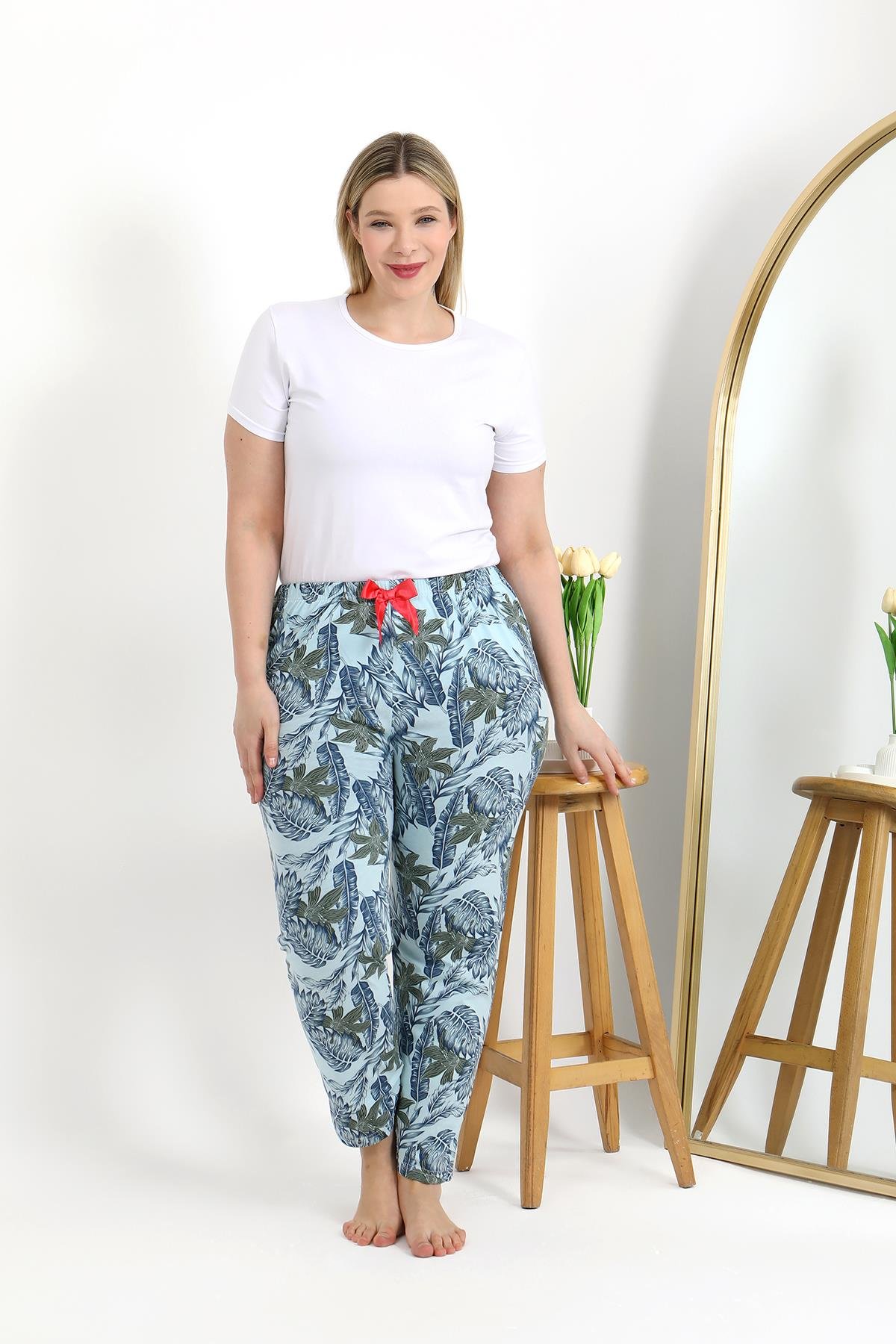 Akbeniz Kadın Pamuklu Büyük Beden Alt Pijama 27558 Mavi