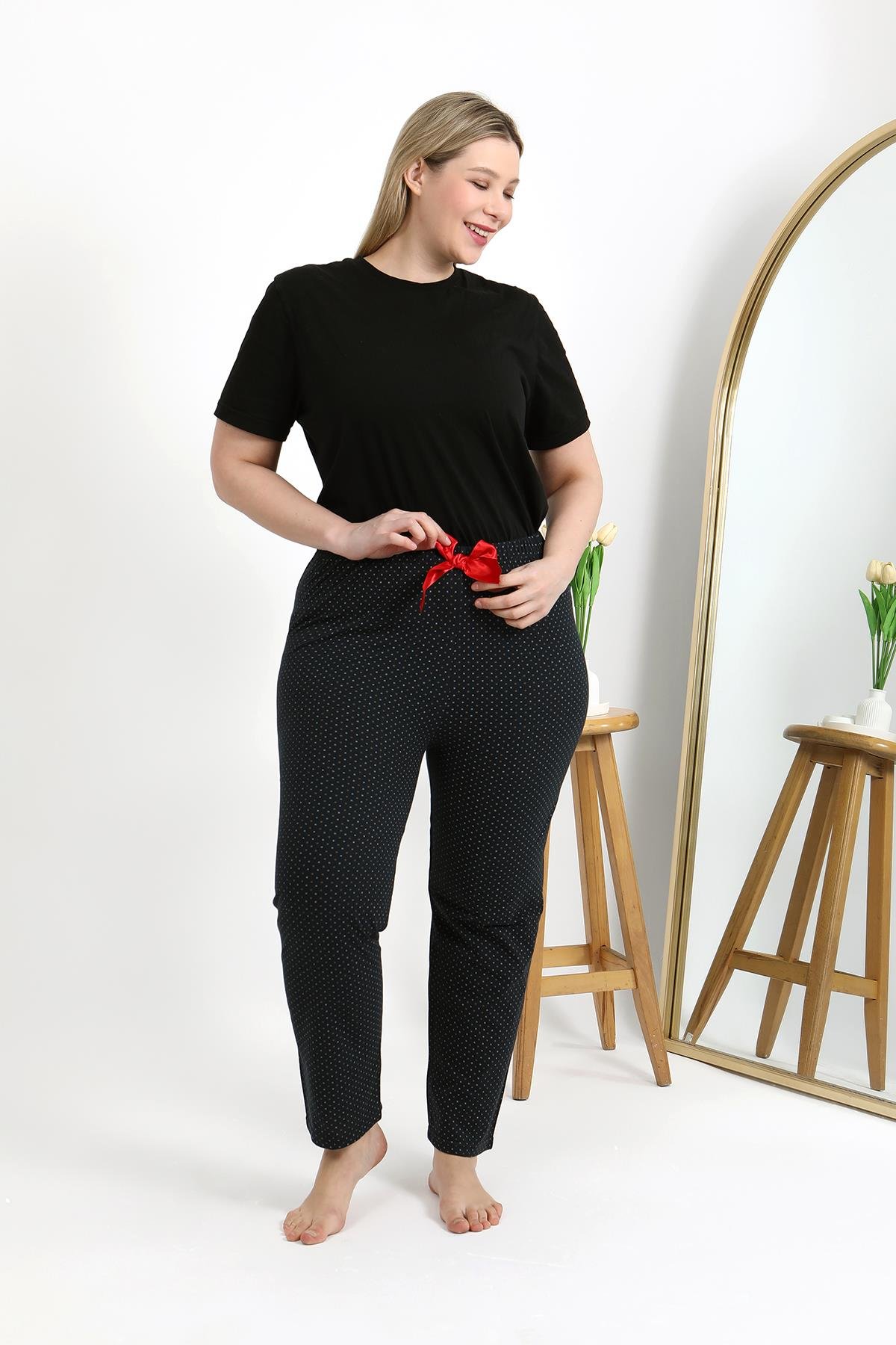 Akbeniz Kadın Pamuklu Büyük Beden Alt Pijama 27557 Siyah