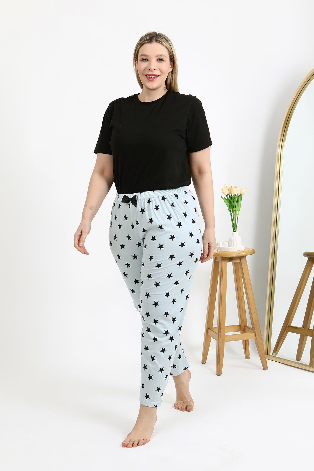 Akbeniz Kadın Pamuklu Büyük Beden Alt Pijama 27557 Buz Mavisi