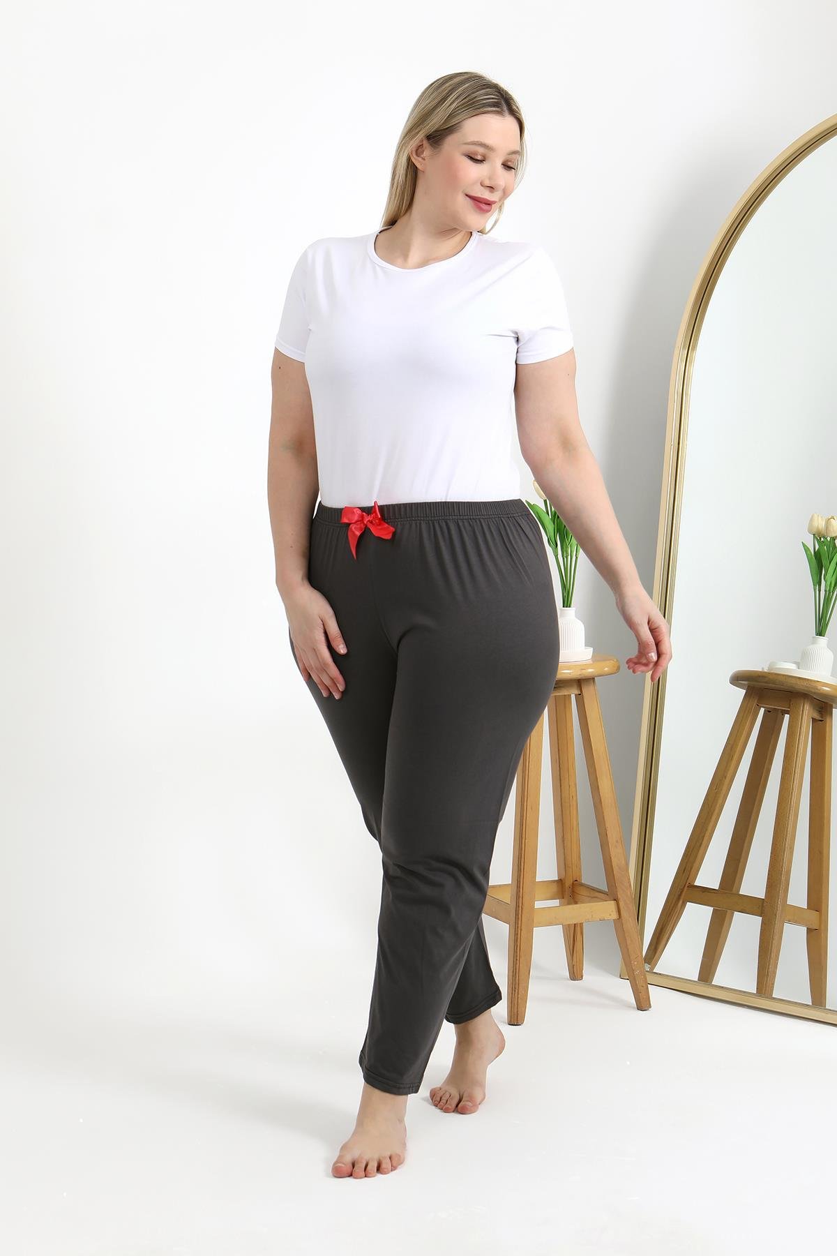 Akbeniz Kadın Pamuklu Büyük Beden Alt Pijama 27559 Füme