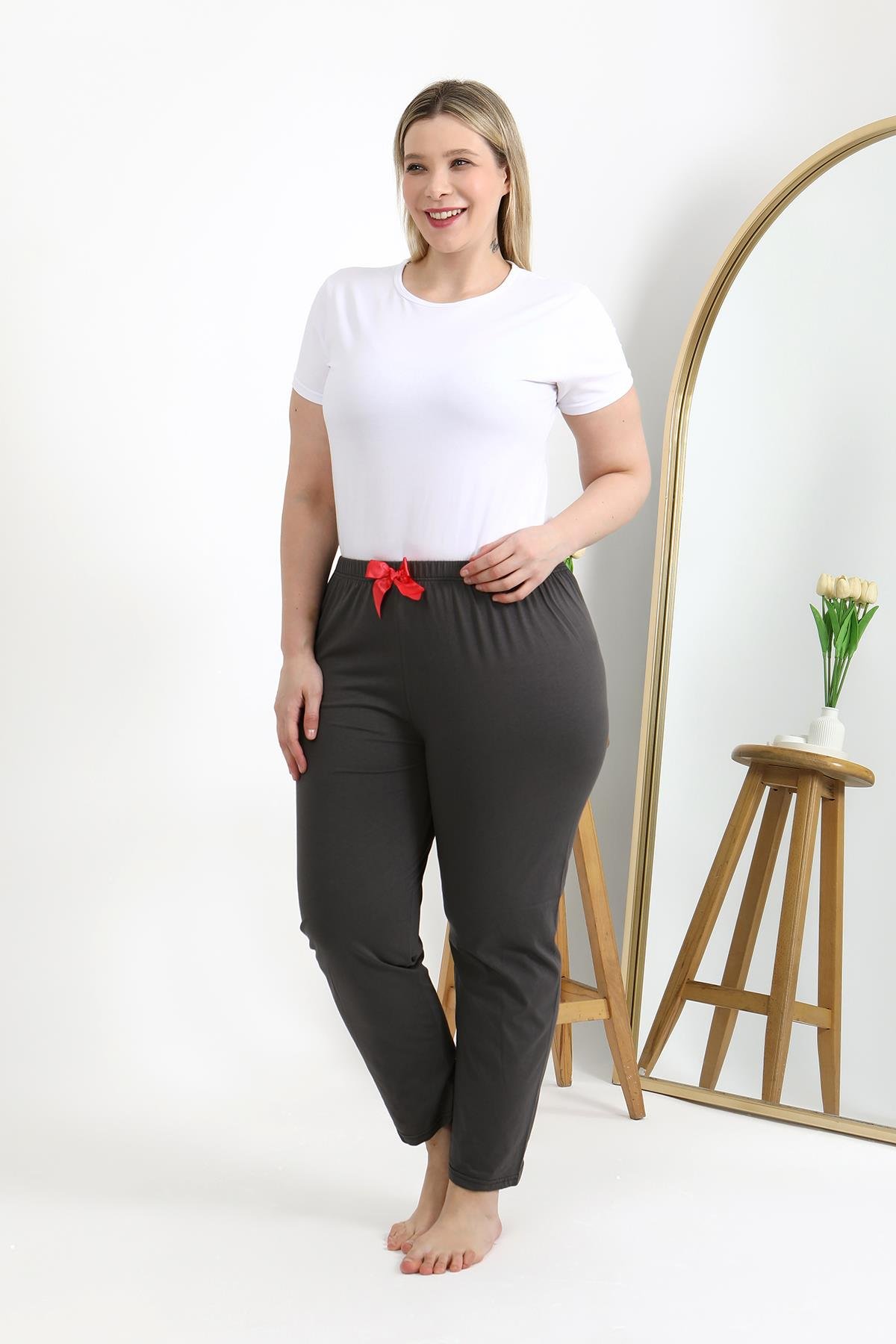 Akbeniz Kadın Pamuklu Büyük Beden Alt Pijama 27559 Füme