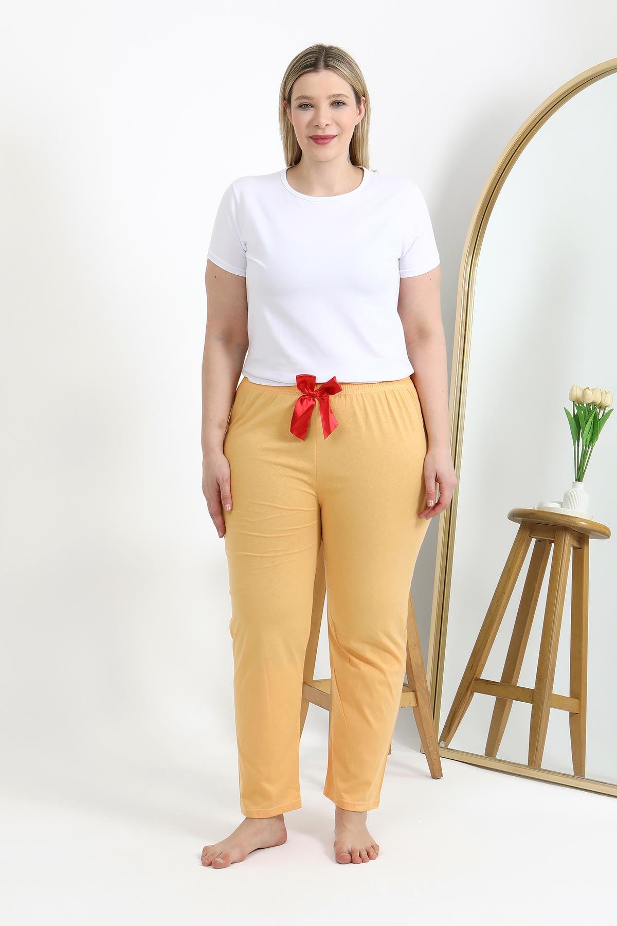 Akbeniz Kadın Pamuklu Büyük Beden Alt Pijama 27559 Sarı