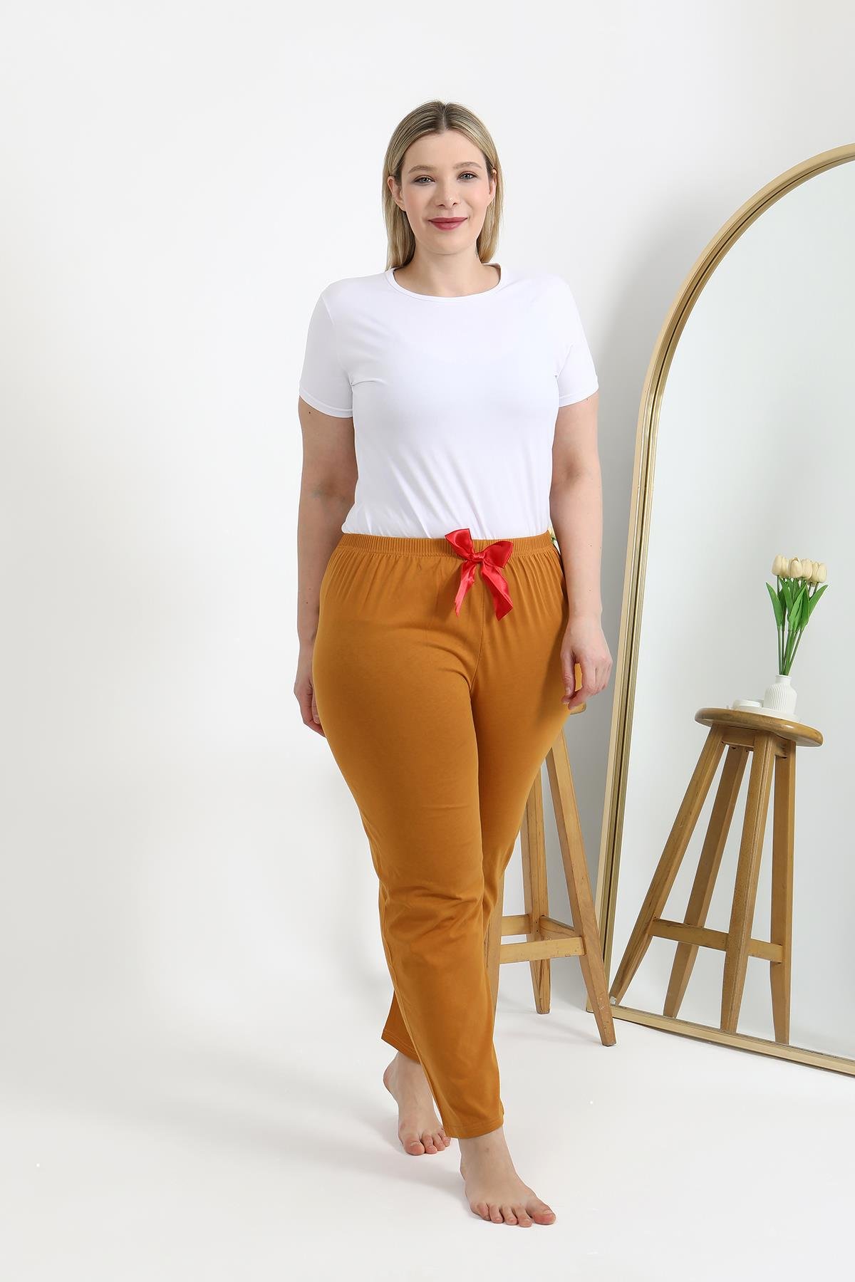 Akbeniz Kadın Pamuklu Büyük Beden Alt Pijama 27559 Hardal