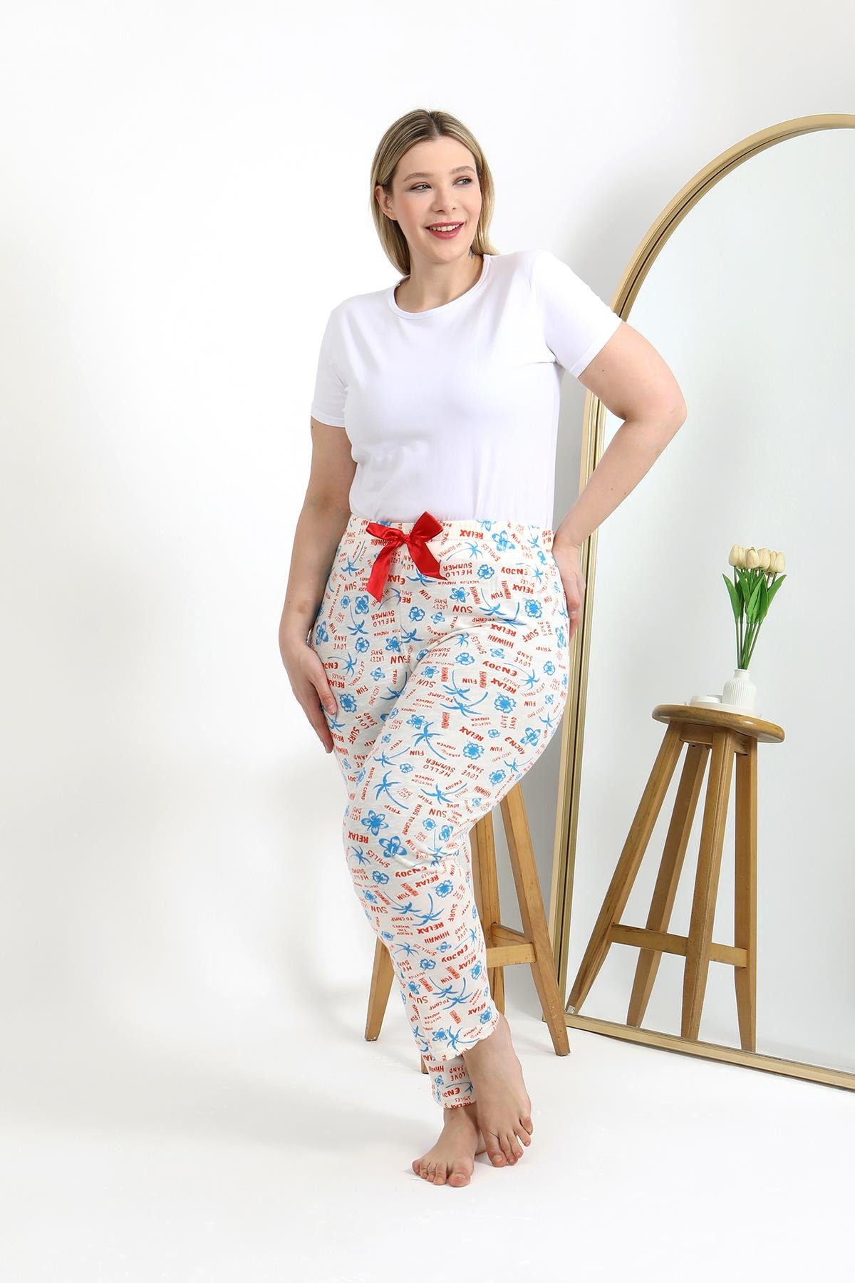 Akbeniz Kadın Pamuklu Büyük Beden Alt Pijama 27558 Ekru