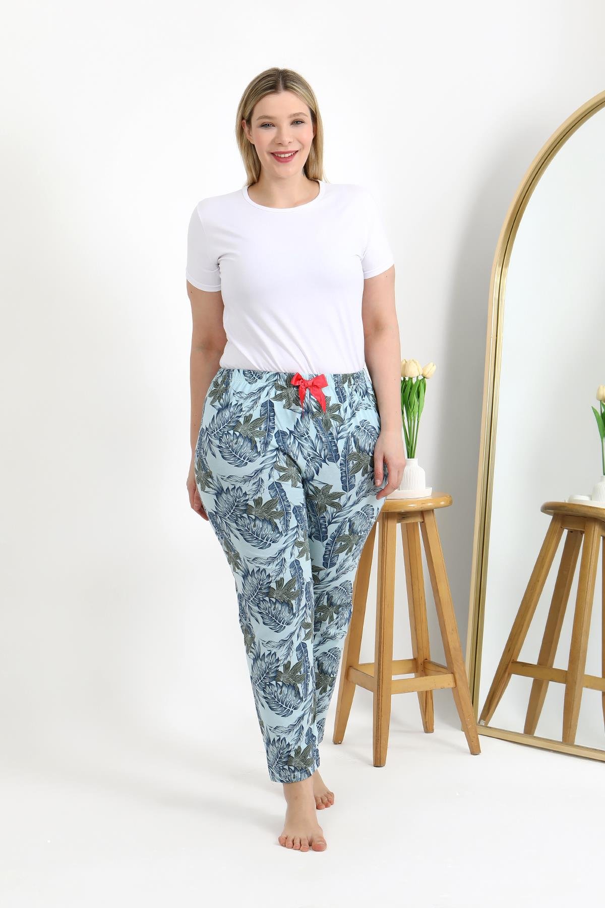 Akbeniz Kadın Pamuklu Büyük Beden Alt Pijama 27558 Mavi