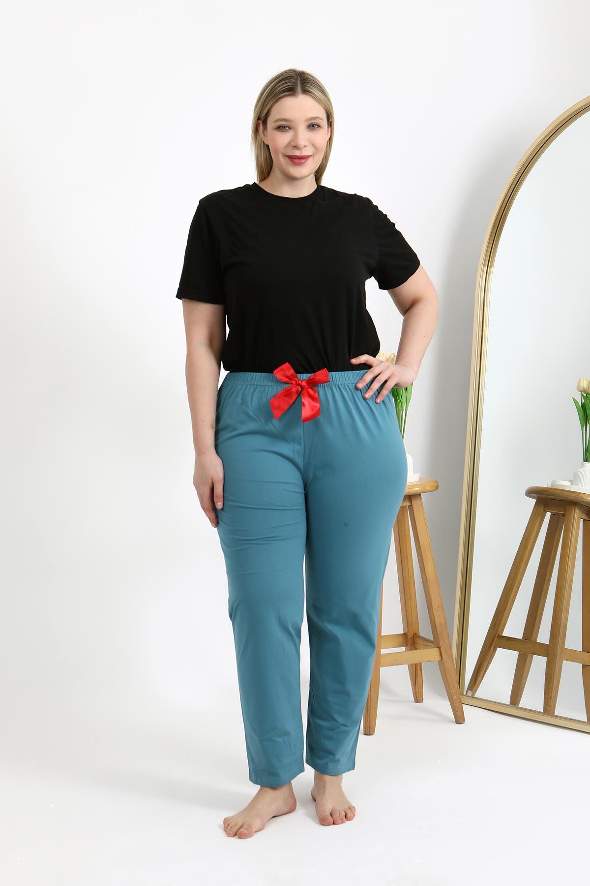 Akbeniz Kadın Pamuklu Büyük Beden Alt Pijama 27559 Petrol