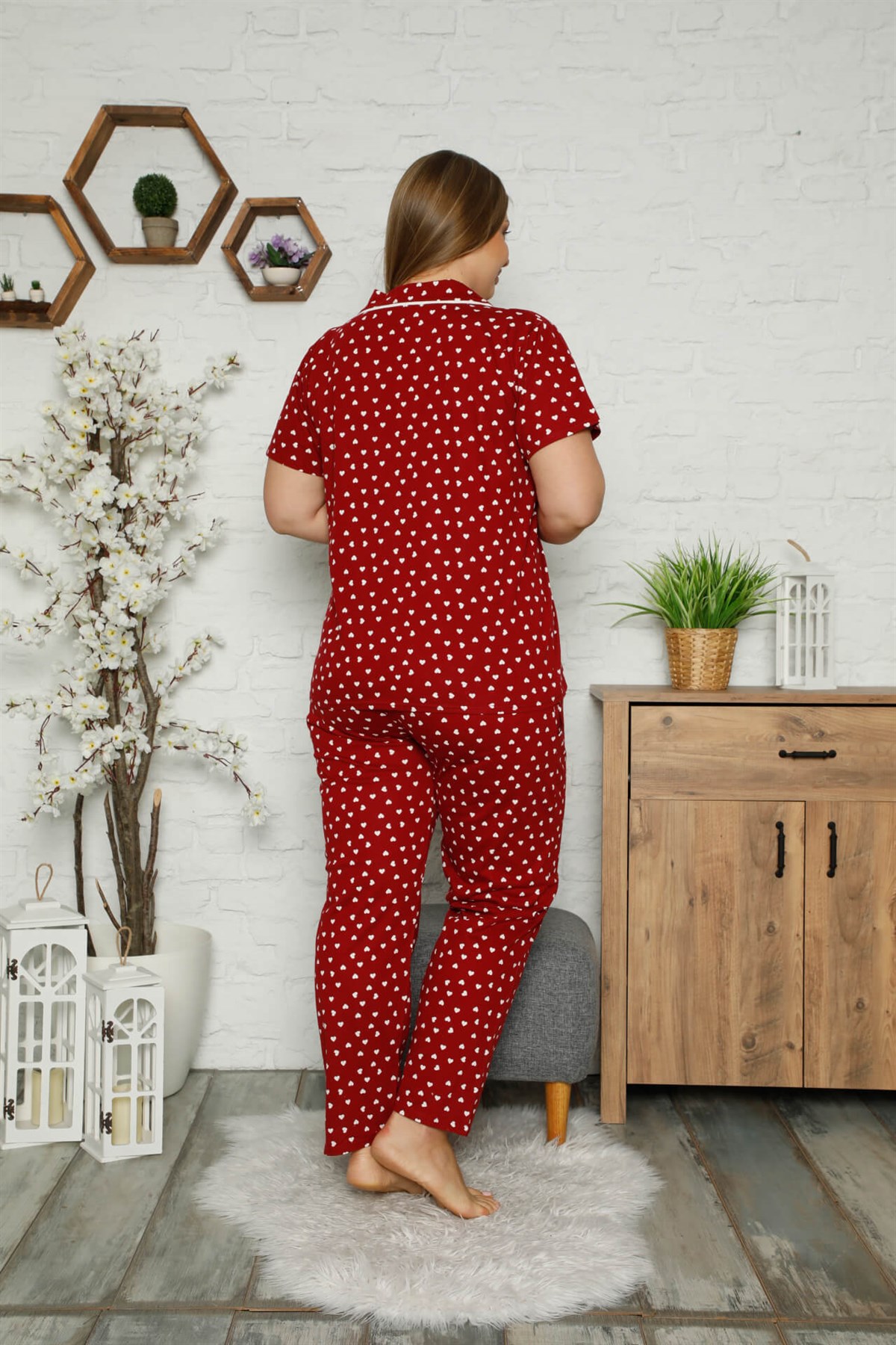 Akbeniz Kadın Pamuklu Cepli Kısa Kol Büyük Beden Pijama Takım 202061