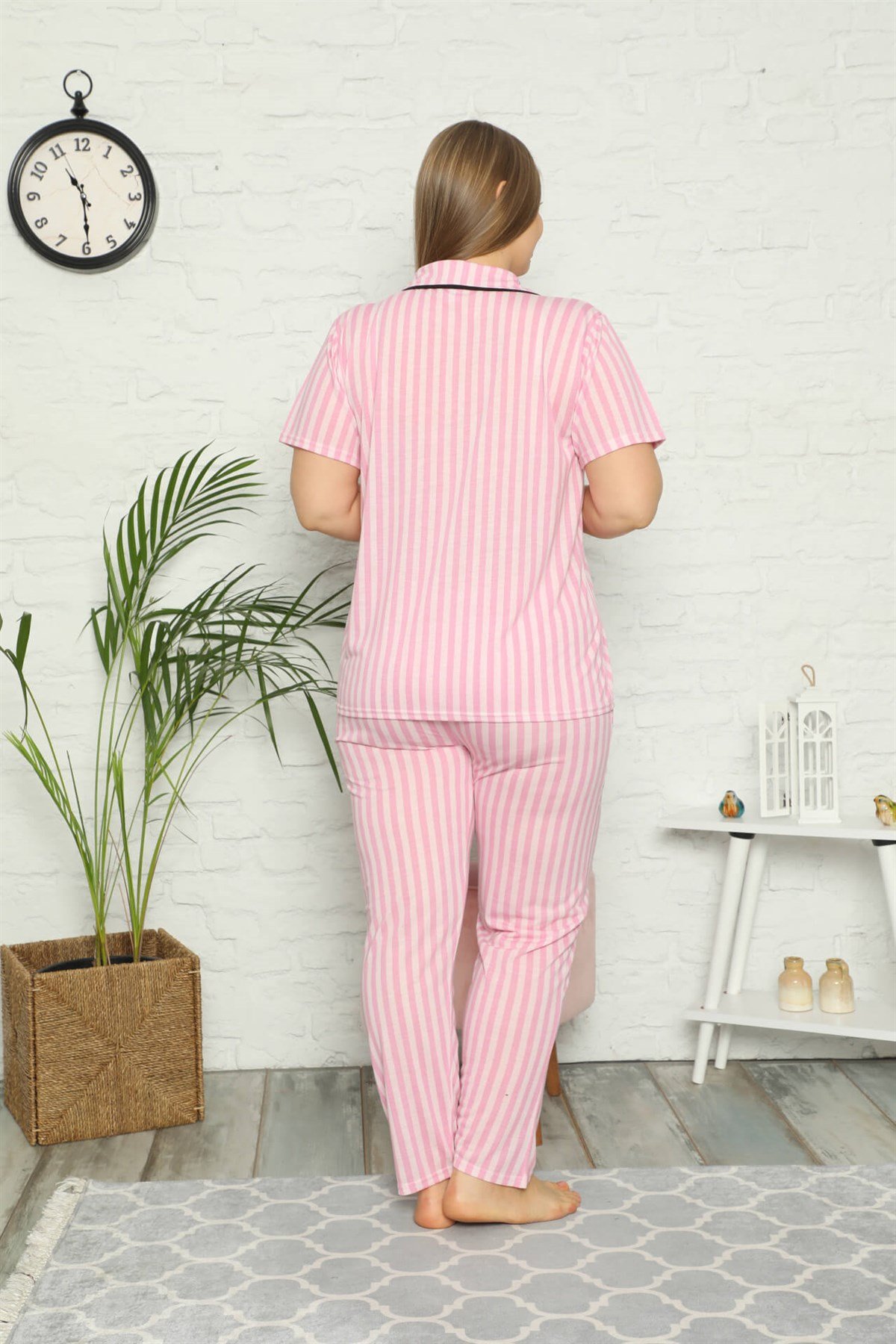 Akbeniz Kadın Pamuklu Cepli Kısa Kol Büyük Beden Pijama Takım 202068
