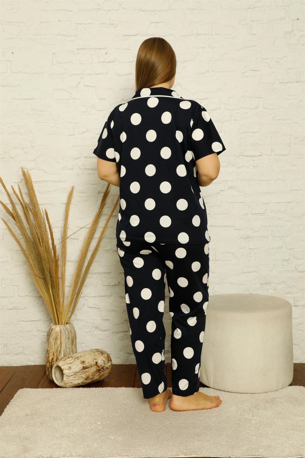 Akbeniz Kadın Pamuklu Cepli Kısa Kol Büyük Beden Pijama Takım 202123