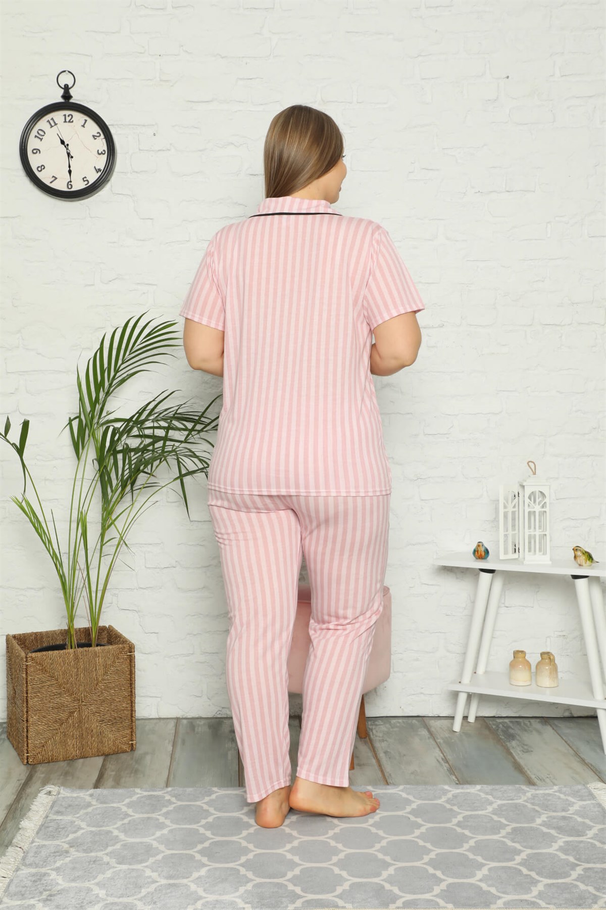 Akbeniz Kadın Pamuklu Cepli Kısa Kol Büyük Beden Pijama Takım 202069
