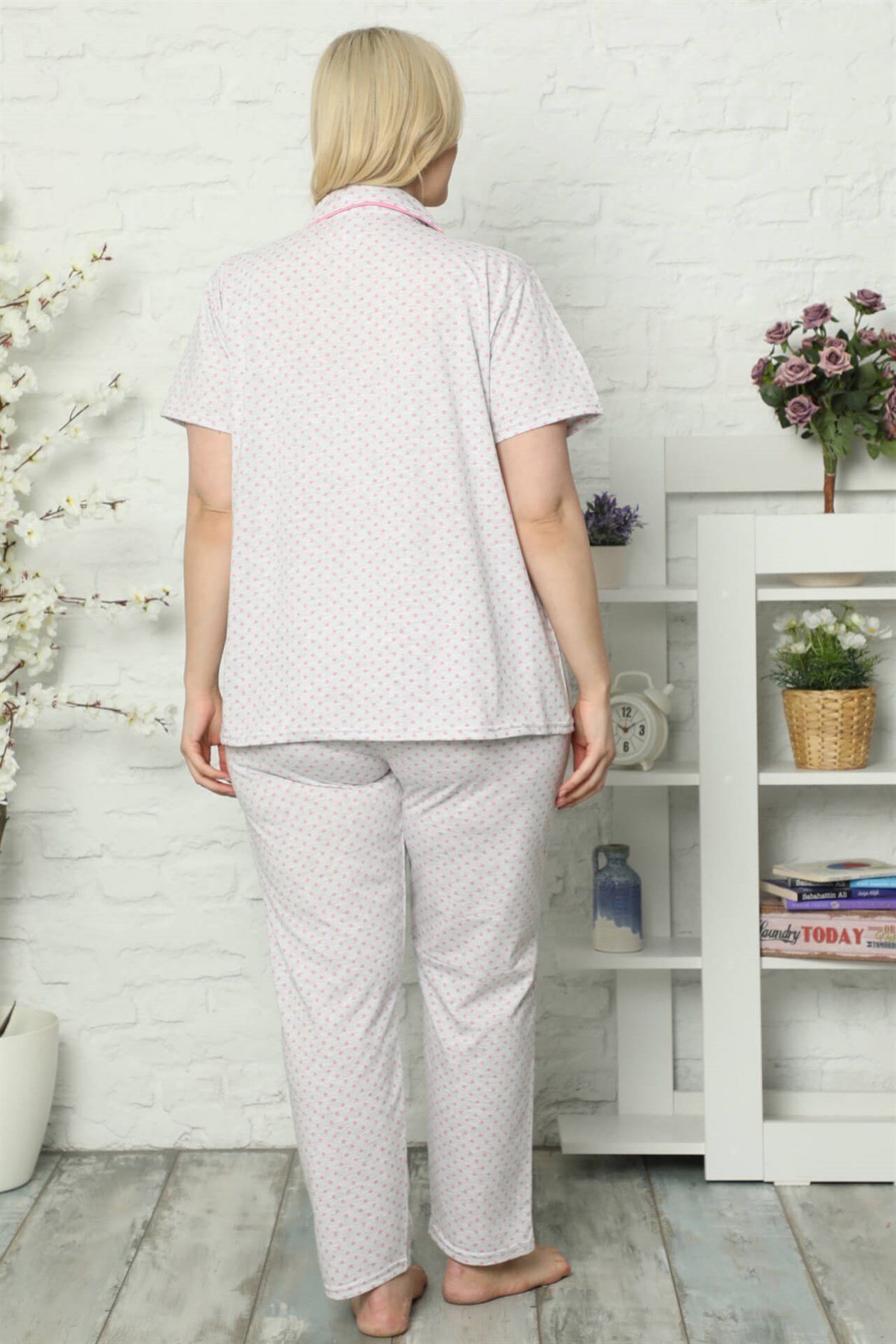 Akbeniz Kadın Pamuklu Cepli Kısa Kol Büyük Beden Pijama Takım 202032