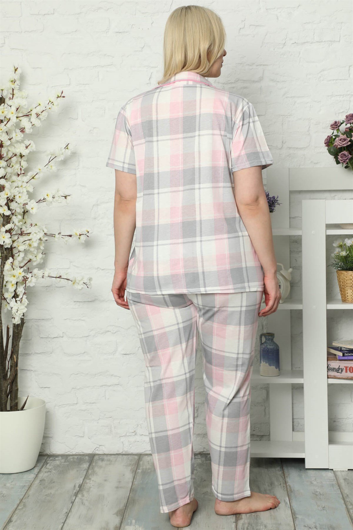 Akbeniz Kadın Pamuklu Cepli Kısa Kol Büyük Beden Pijama Takım 202031