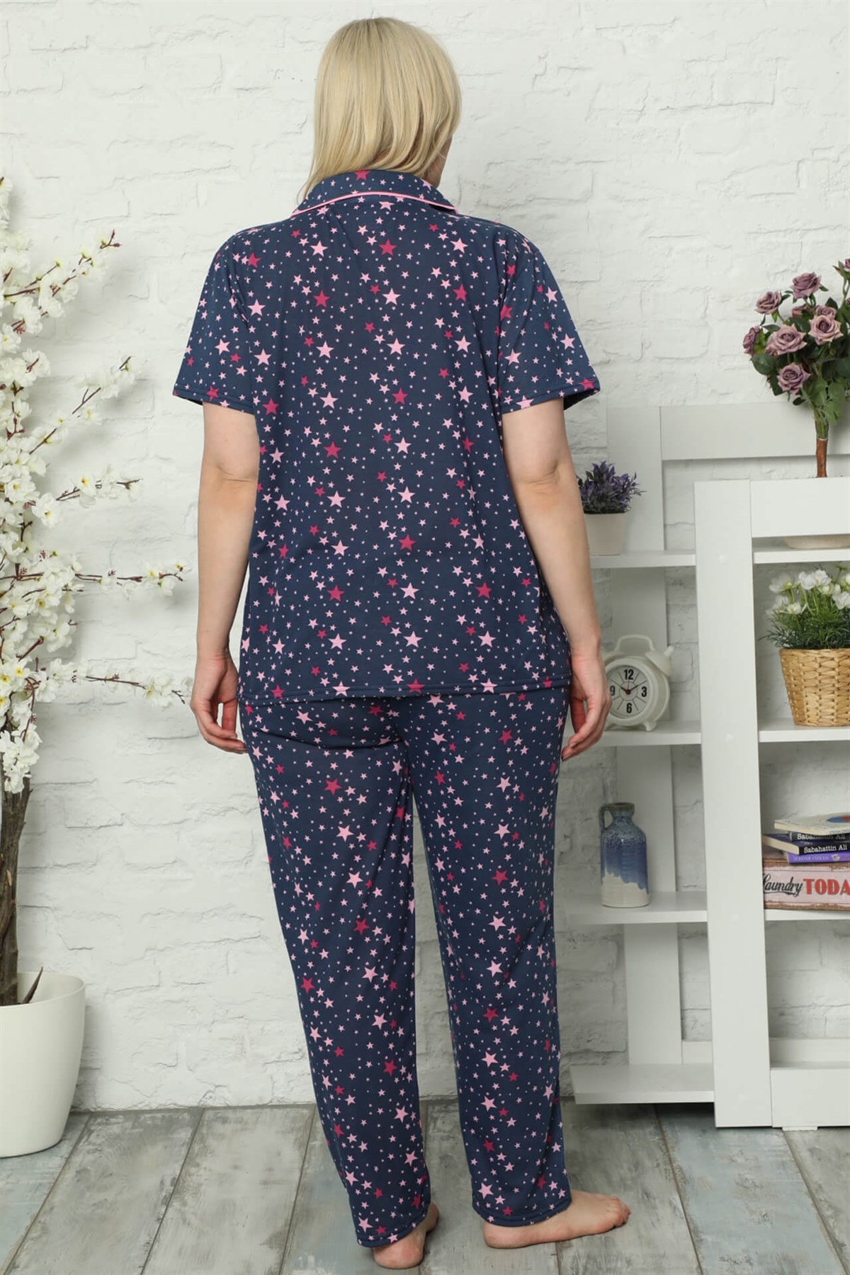 Akbeniz Kadın Pamuklu Cepli Kısa Kol Büyük Beden Pijama Takım 202030