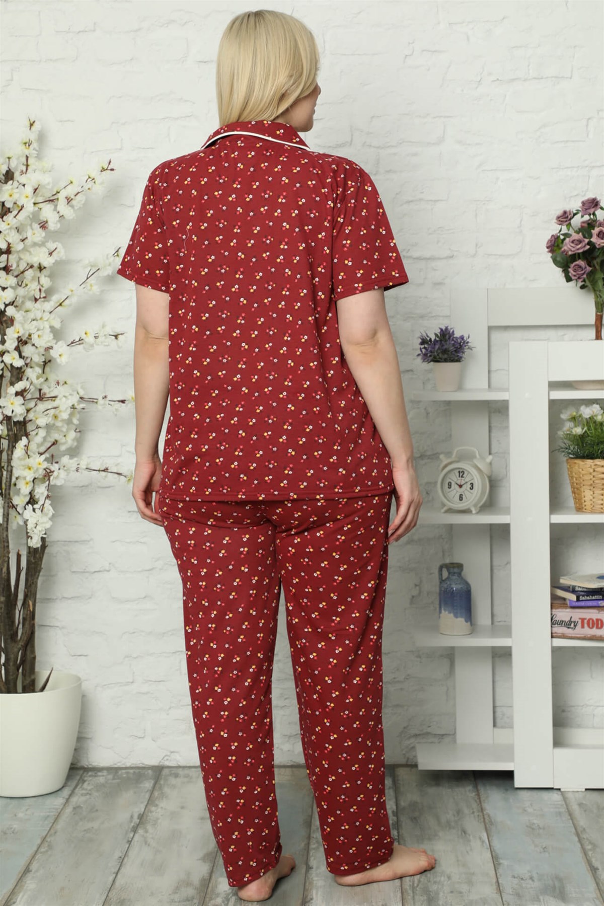 Akbeniz Kadın Pamuklu Cepli Kısa Kol Büyük Beden Pijama Takım 202029