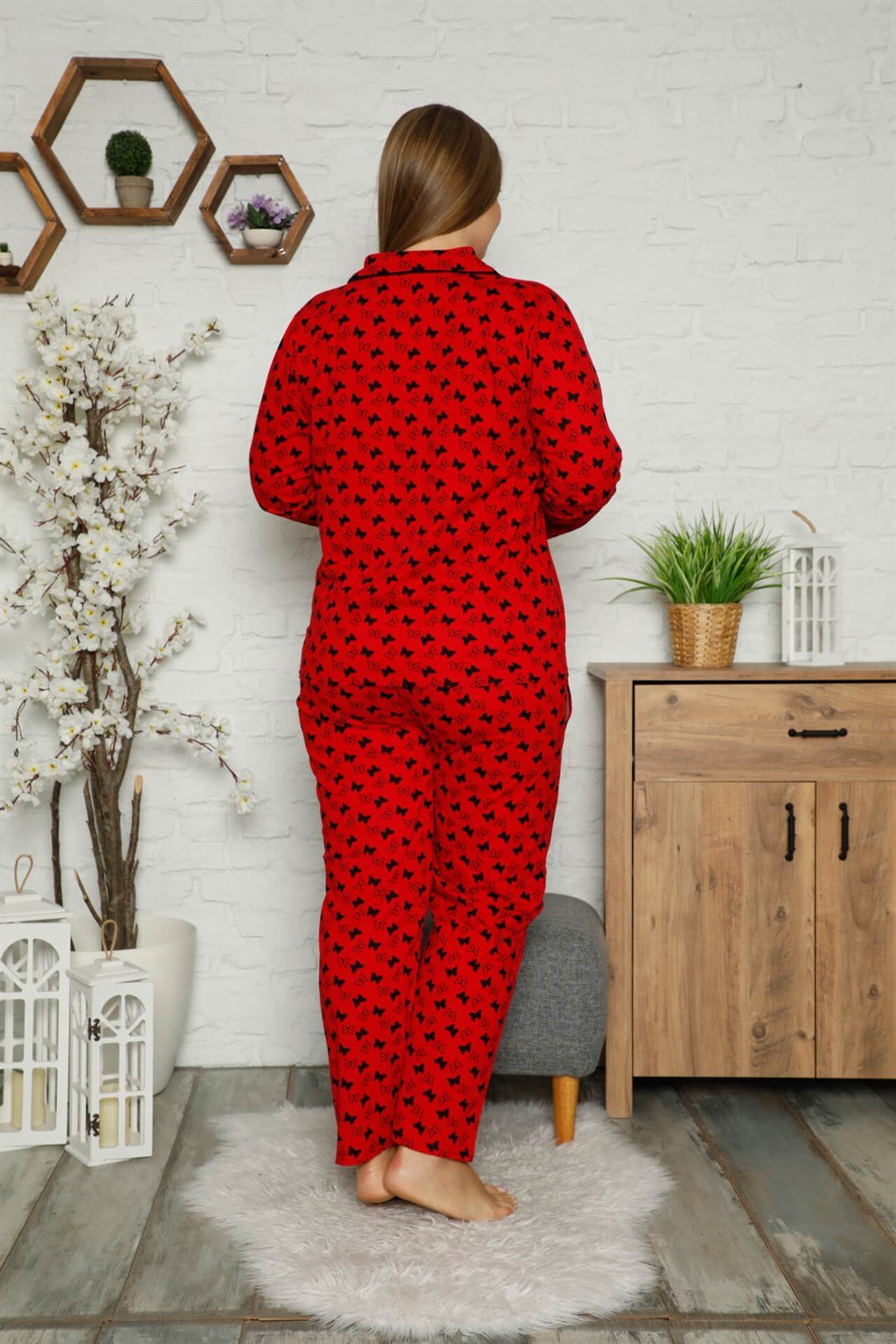 Akbeniz Kadın Pamuklu Cepli Uzun Kol Büyük Beden Pijama Takım 202097