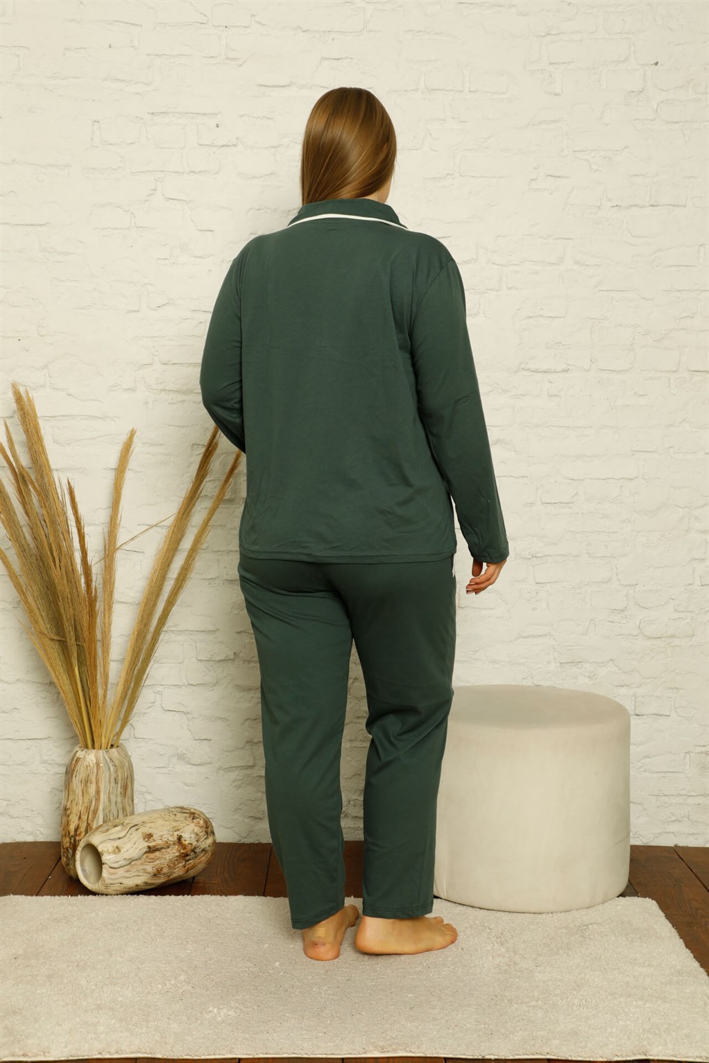 Akbeniz Kadın Pamuklu Cepli Uzun Kol Büyük Beden Pijama Takım 202129