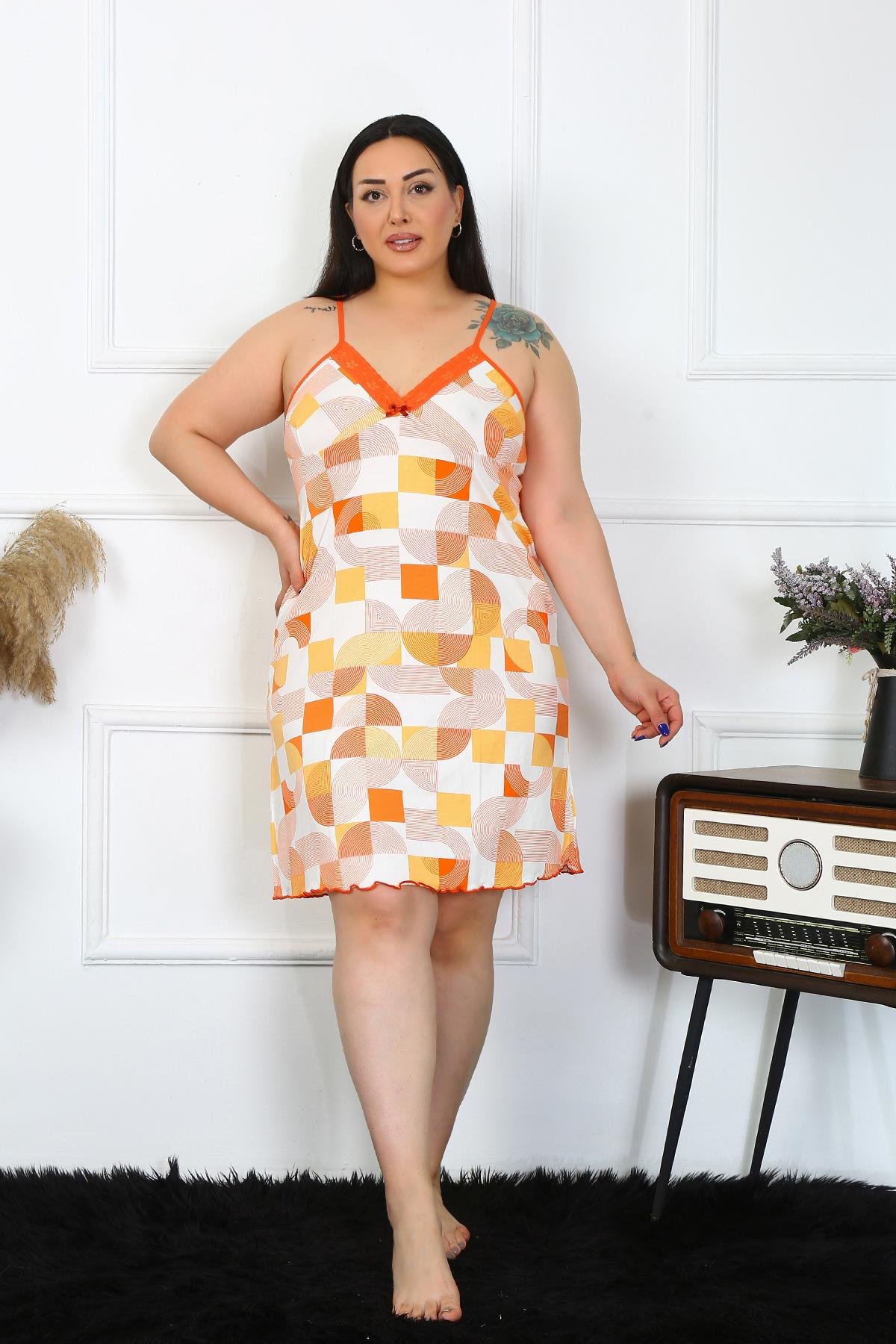 Akbeniz Kadın Pamuklu İp Askılı Büyük Beden Gecelik 1027