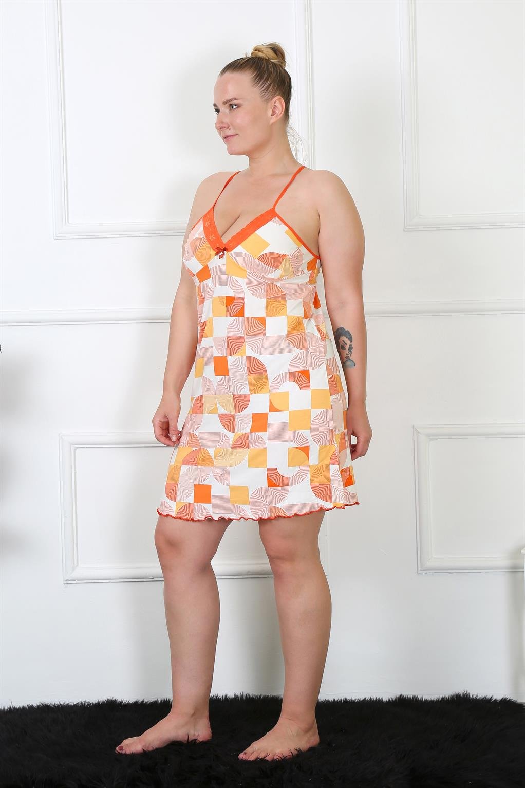 Akbeniz Kadın Pamuklu İp Askılı Büyük Beden Gecelik 1027