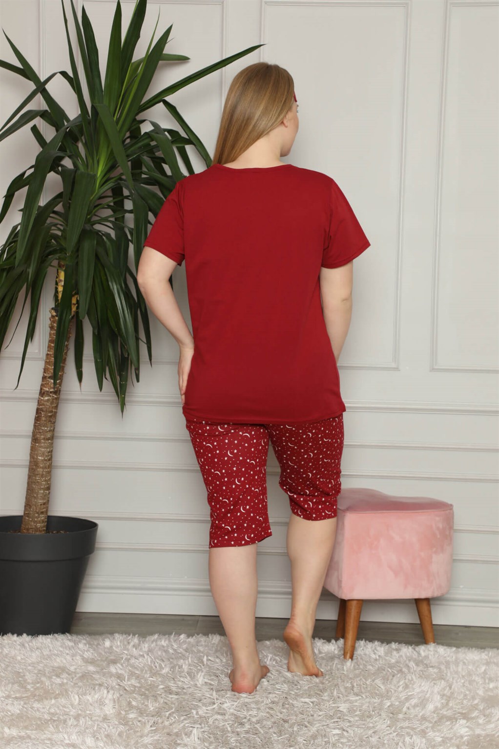 Akbeniz Kadın Pamuklu Kısa Kol Büyük Beden Kapri Pijama Takım 202085
