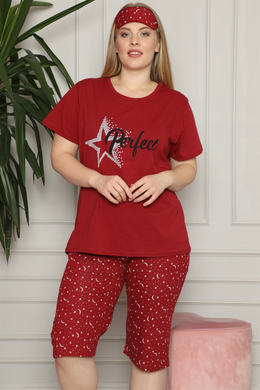 Akbeniz Kadın Pamuklu Kısa Kol Büyük Beden Kapri Pijama Takım 202085
