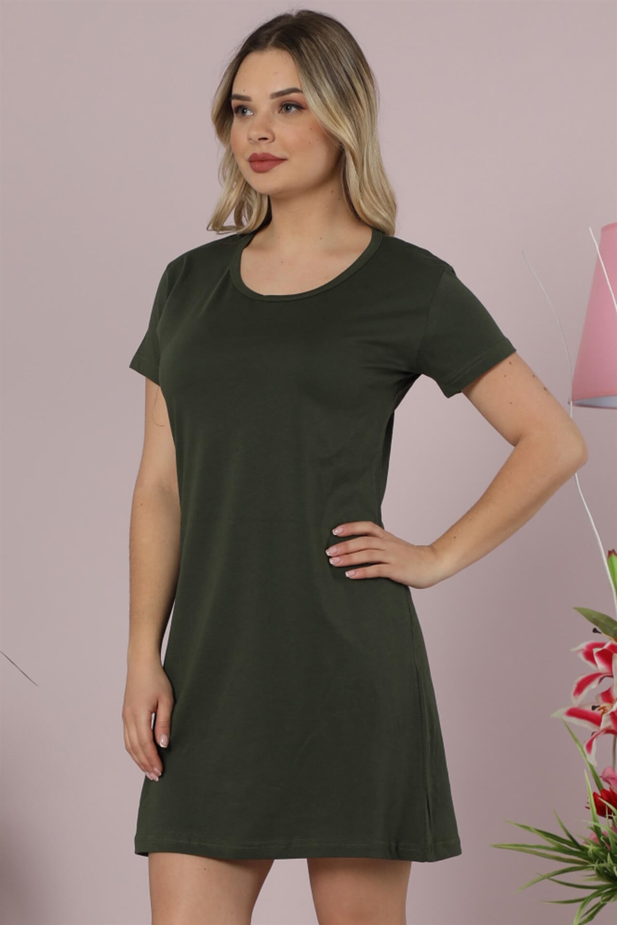 Akbeniz Kadın Pamuklu Kısa Kol Tunik Gecelik 859