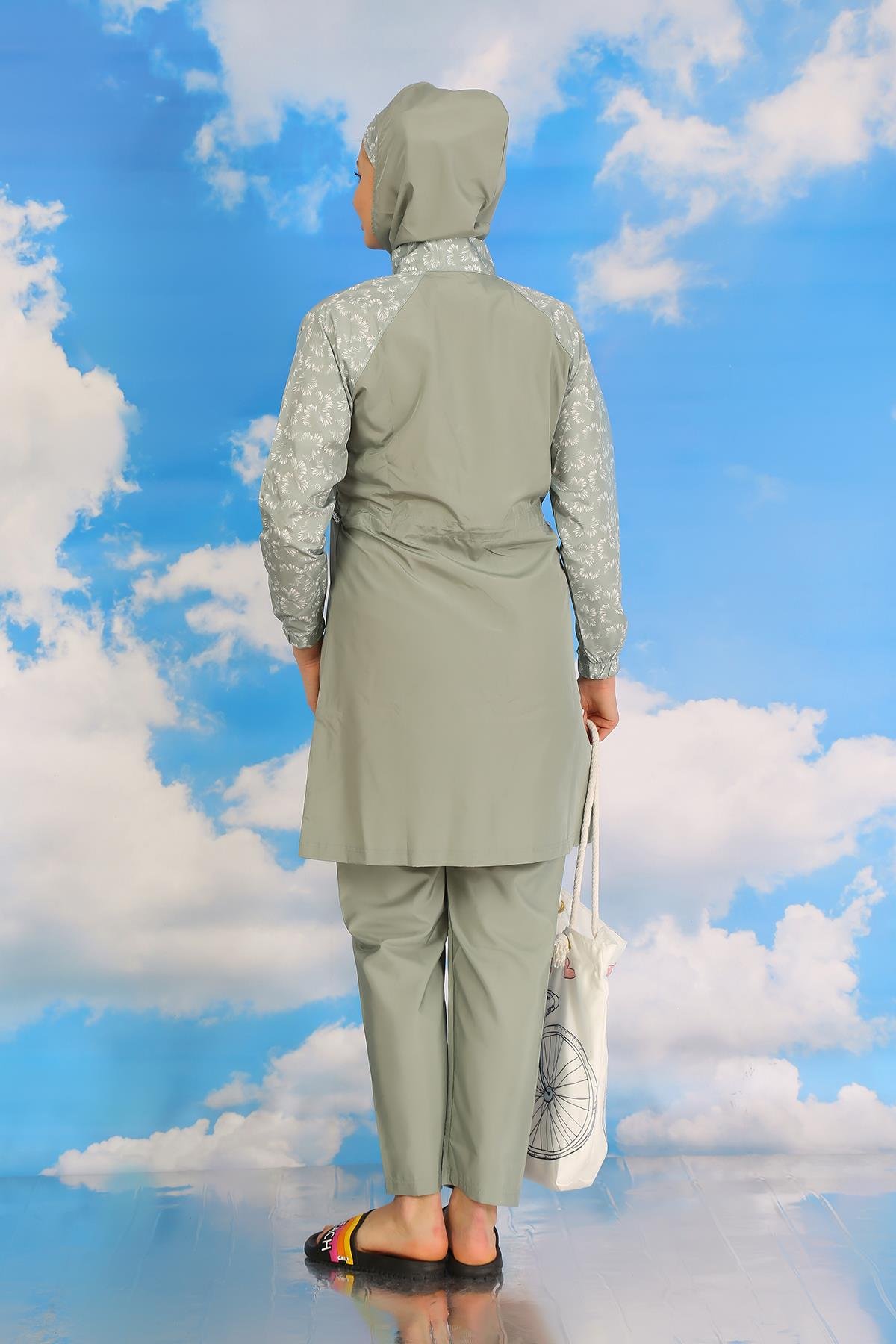 Akbeniz Kadın Pantolonlu Desenli Tam Tesettür Mayo Su Yeşili 31072