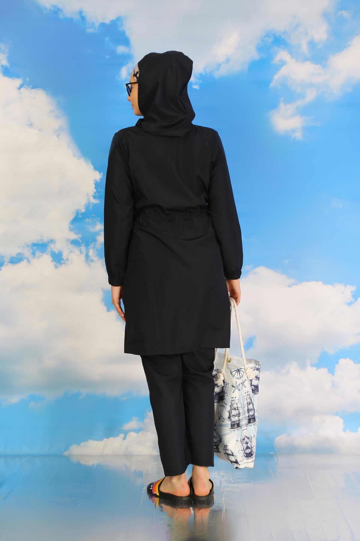 Akbeniz Kadın Pantolonlu Desenli Tam Tesettür Mayo Lacivert 31070